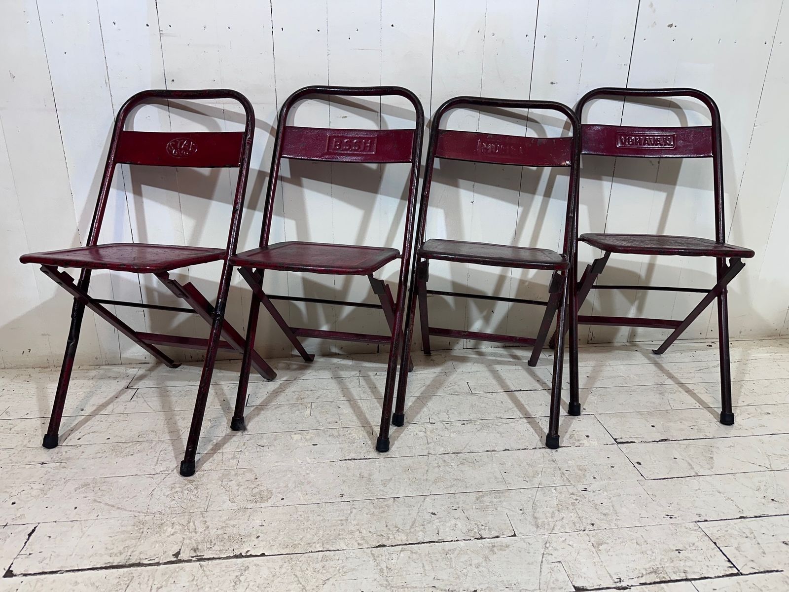 Set Of Four 1940's Steel Folding Mess & Canteen Chairs photo vintage