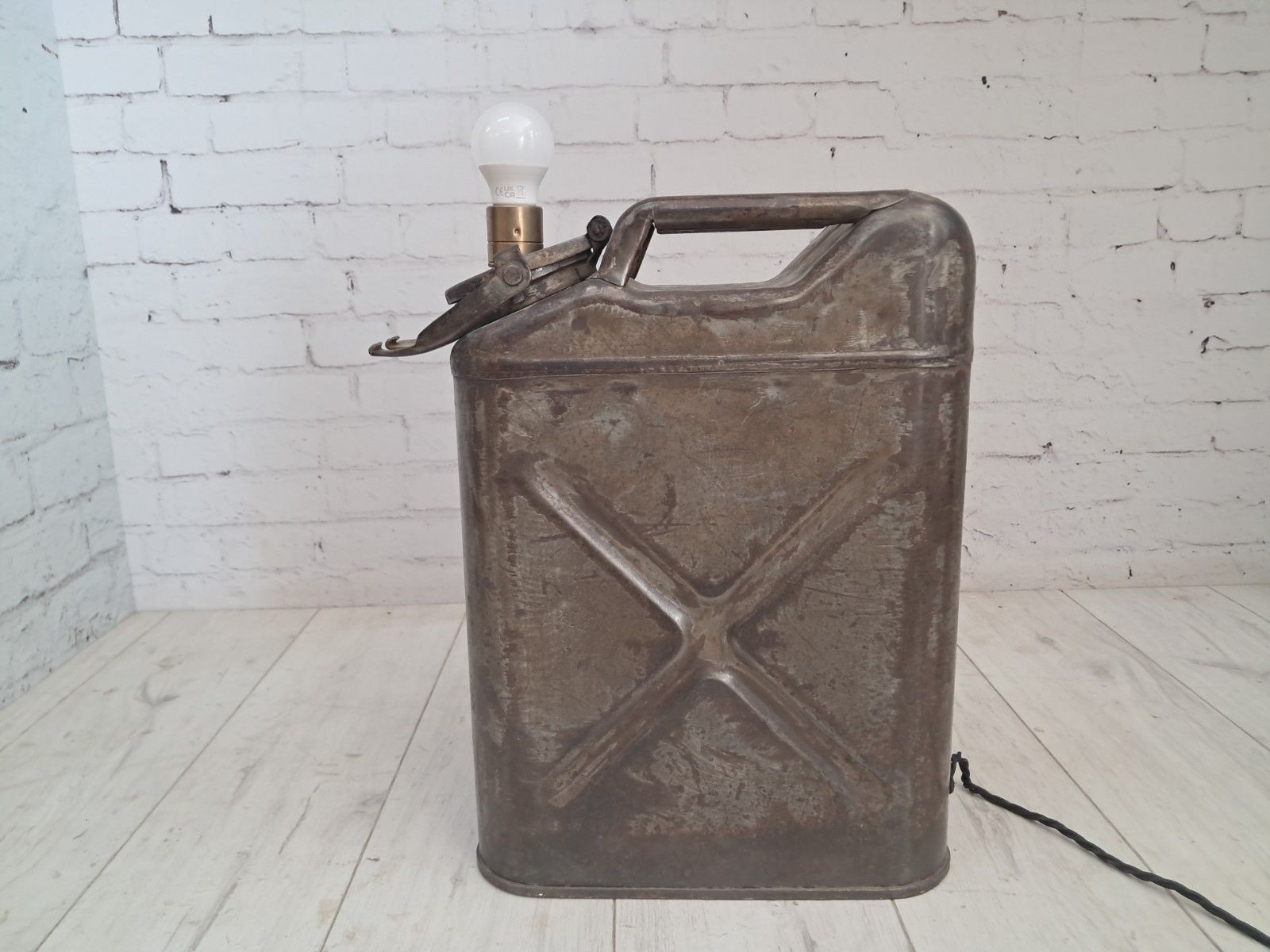 Vintage 1930s Jerry Can Lamp Industrial Military Fuel Can Table Light Steampunk photo furniture