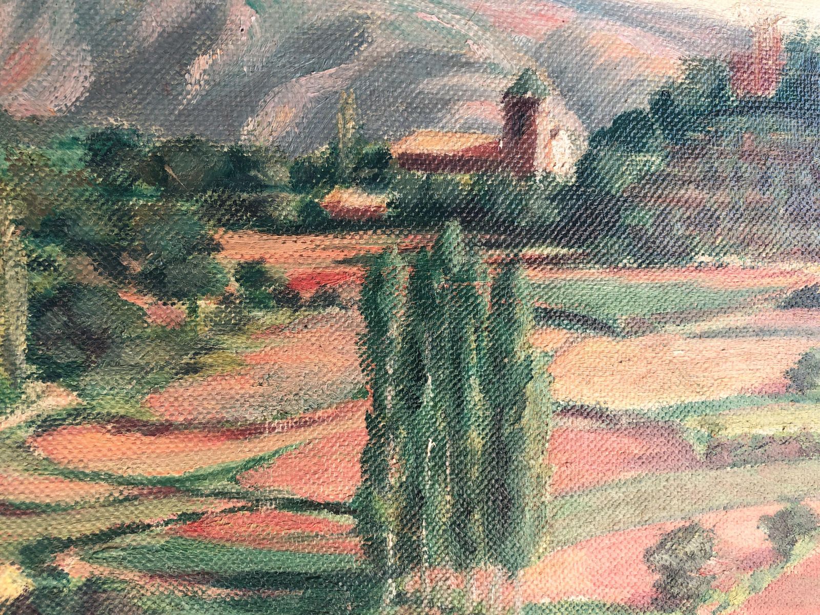 Landscape Painted In Oil On Burlap From The Spanish School Of The 20th Century C.1940. photo Art
