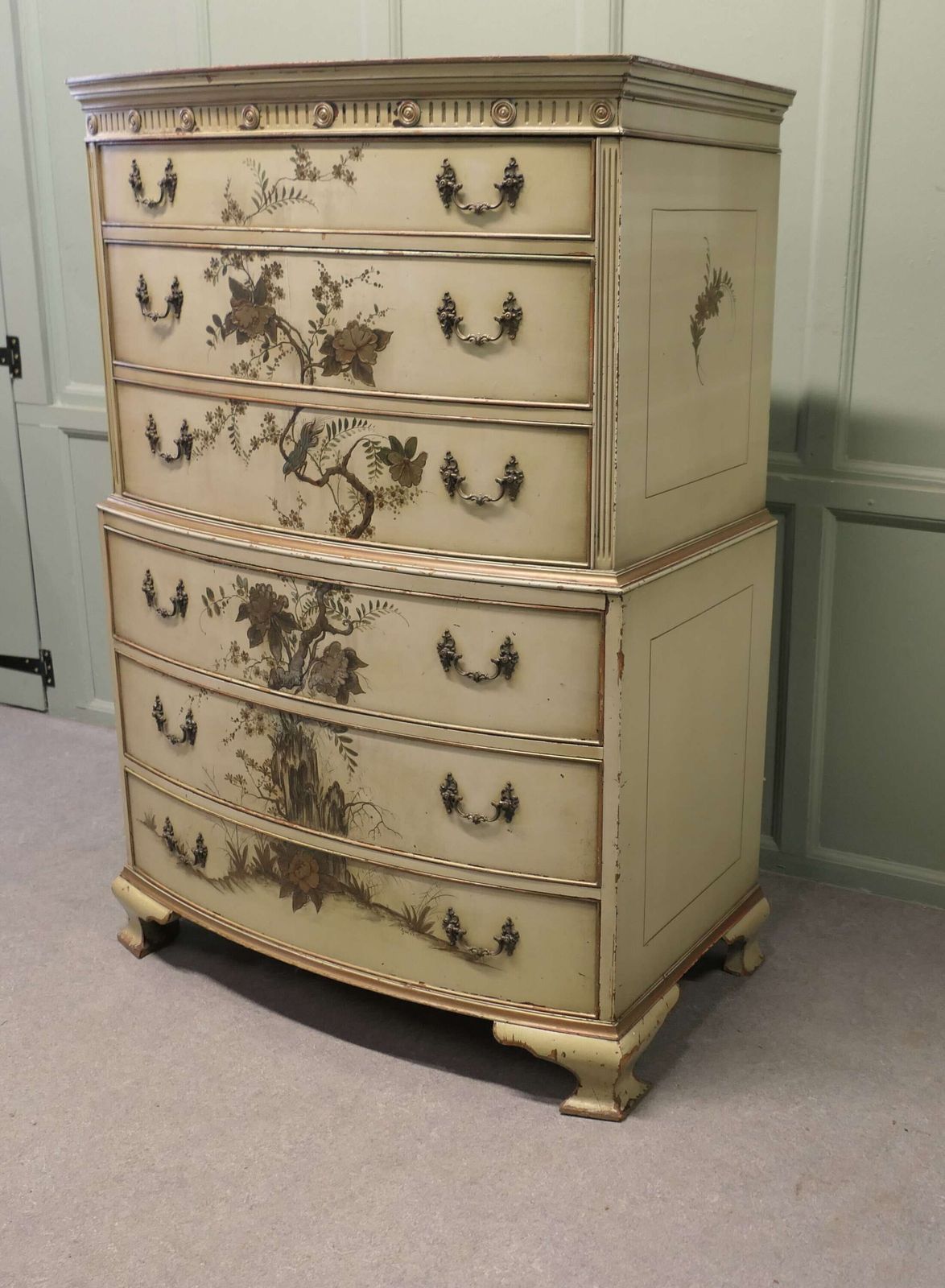 A Charming Shabby Chinoiserie Chest On Chest, Signed photo Furniture