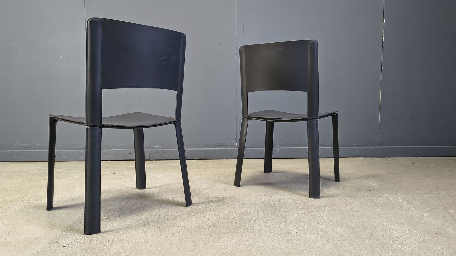 Vintage Black Leather Dining Chairs, Italy, 1980s photo for sale