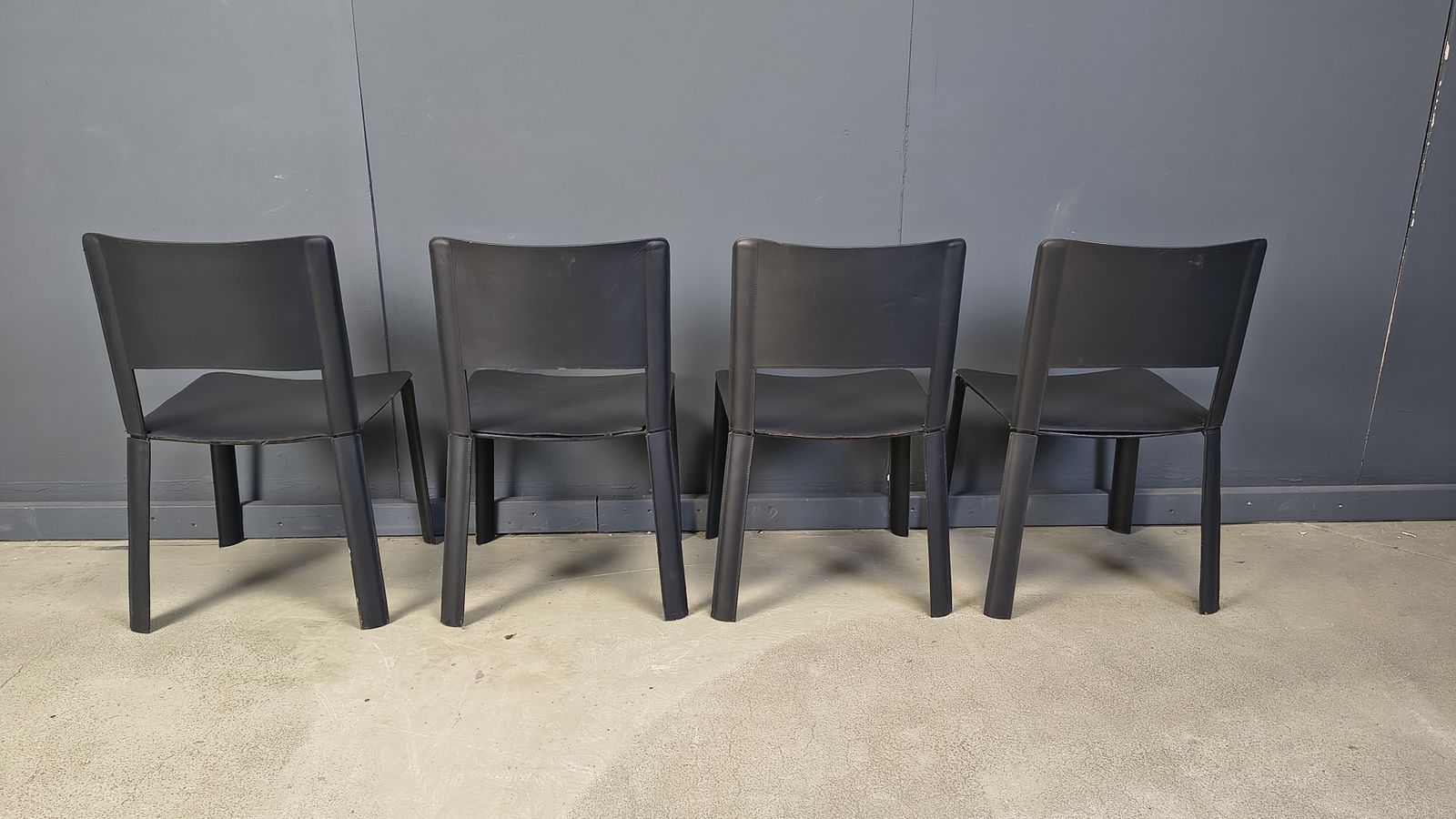 Vintage Black Leather Dining Chairs, Italy, 1980s photo buy
