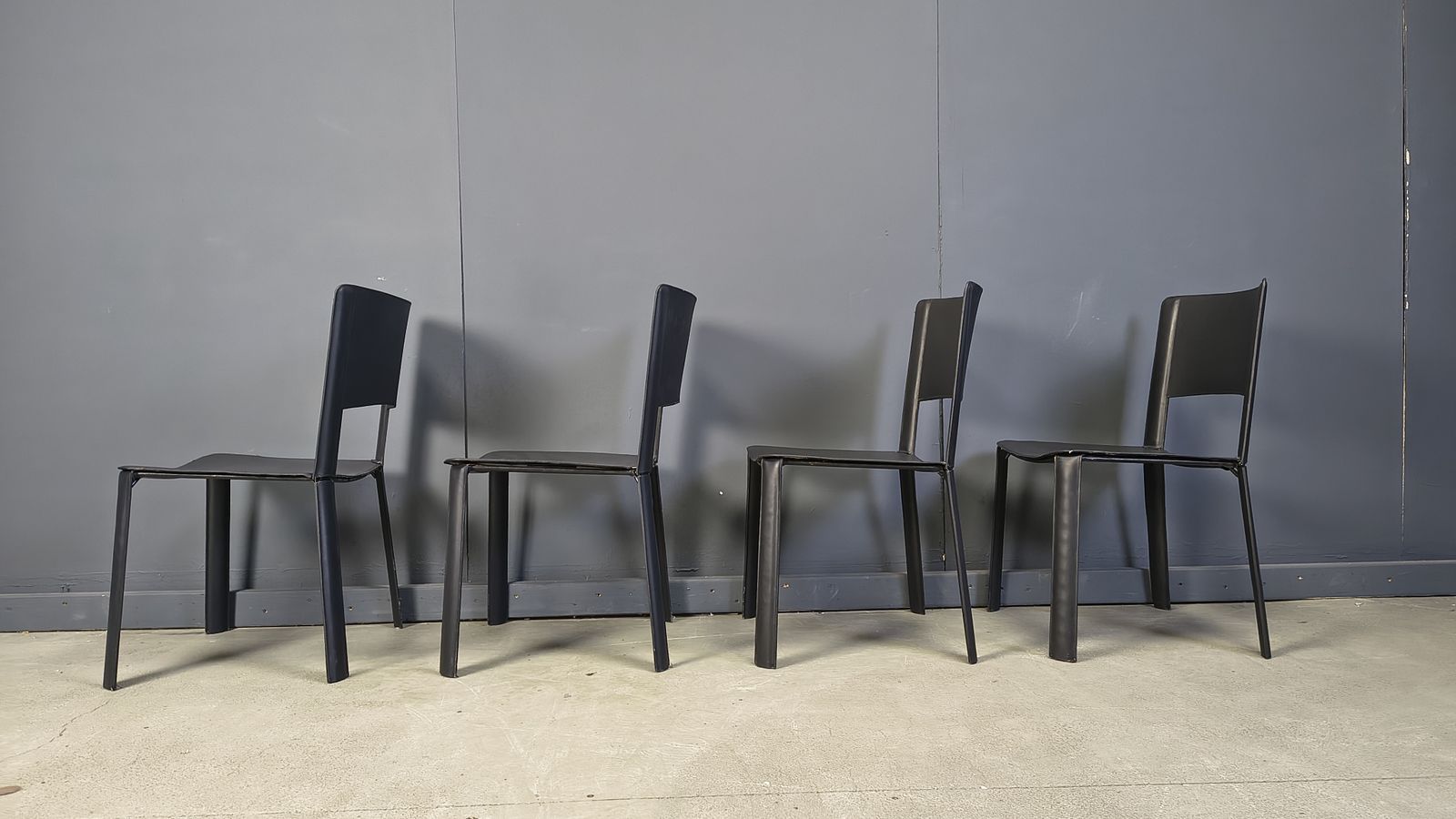 photo furniture Vintage Black Leather Dining Chairs, Italy, 1980s