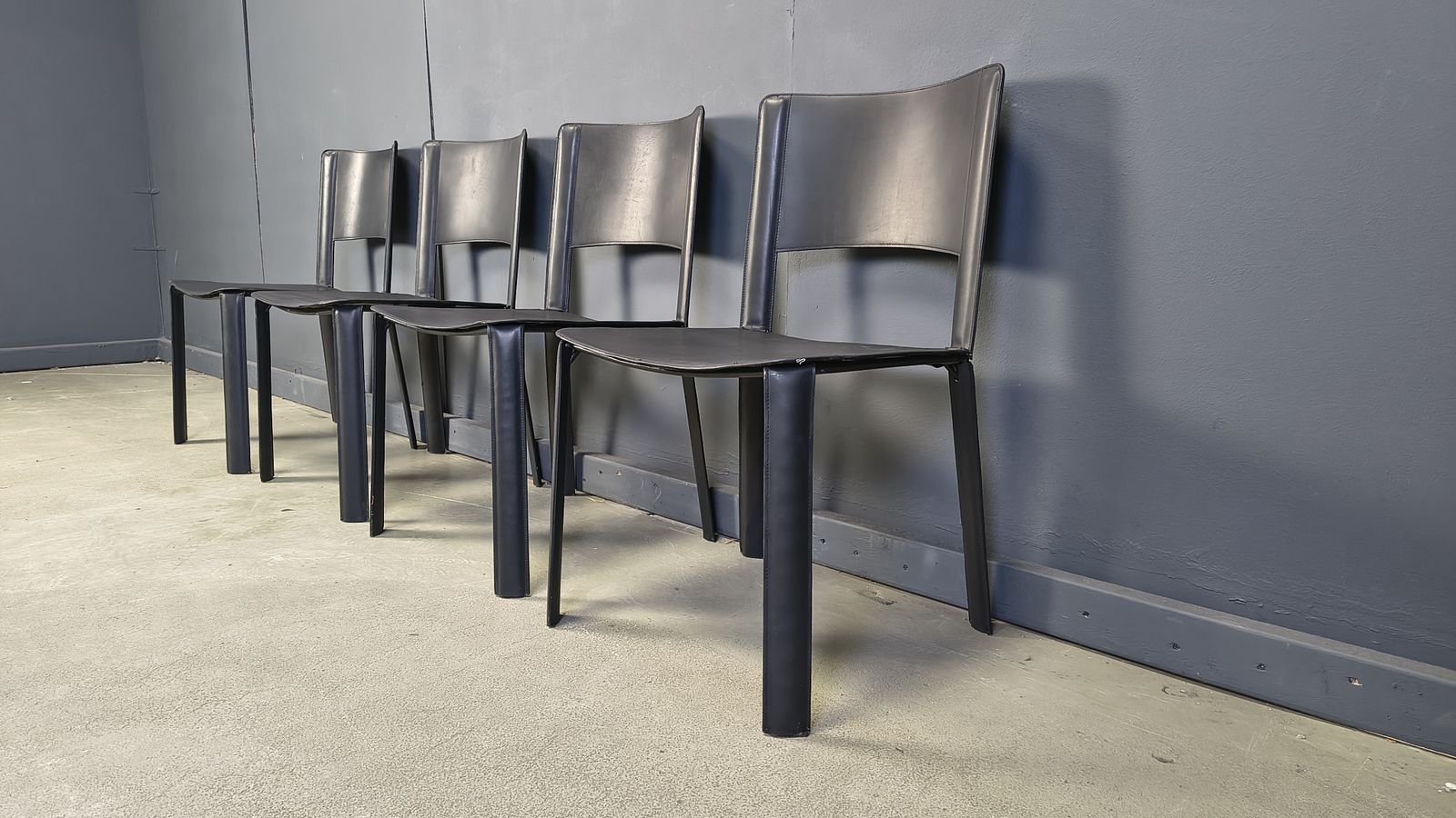 Furniture Vintage Black Leather Dining Chairs, Italy, 1980s photo