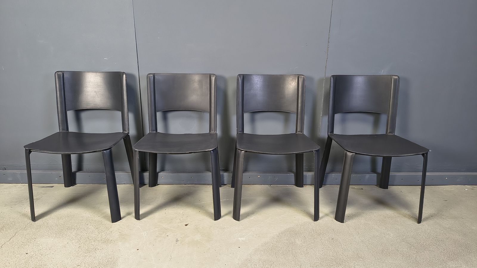 photo buy Vintage Black Leather Dining Chairs, Italy, 1980s