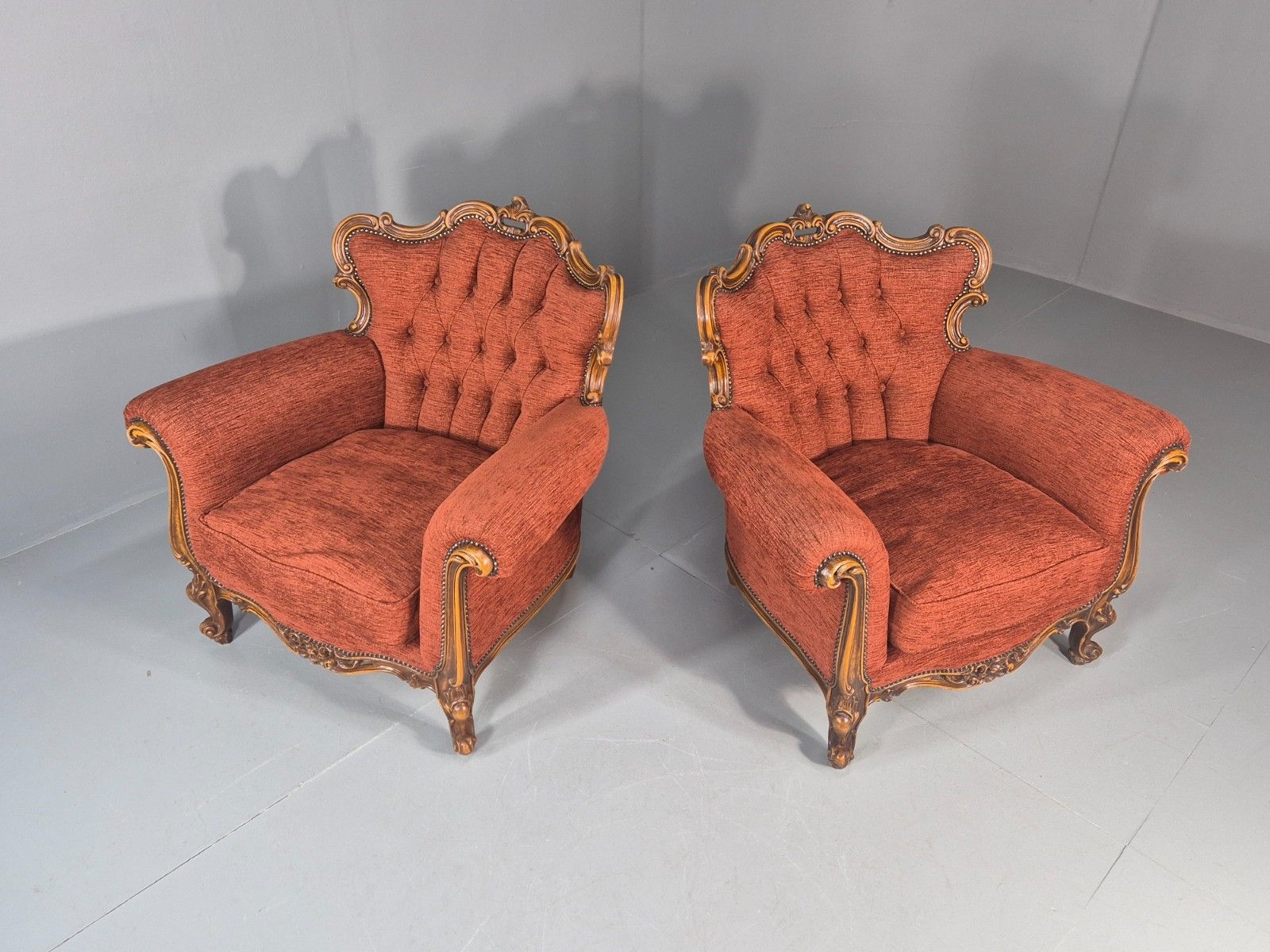 2 Vintage French Rococo Style Lounge Chairs Quality Reproduction  Eb11659 Vclo photo Furniture
