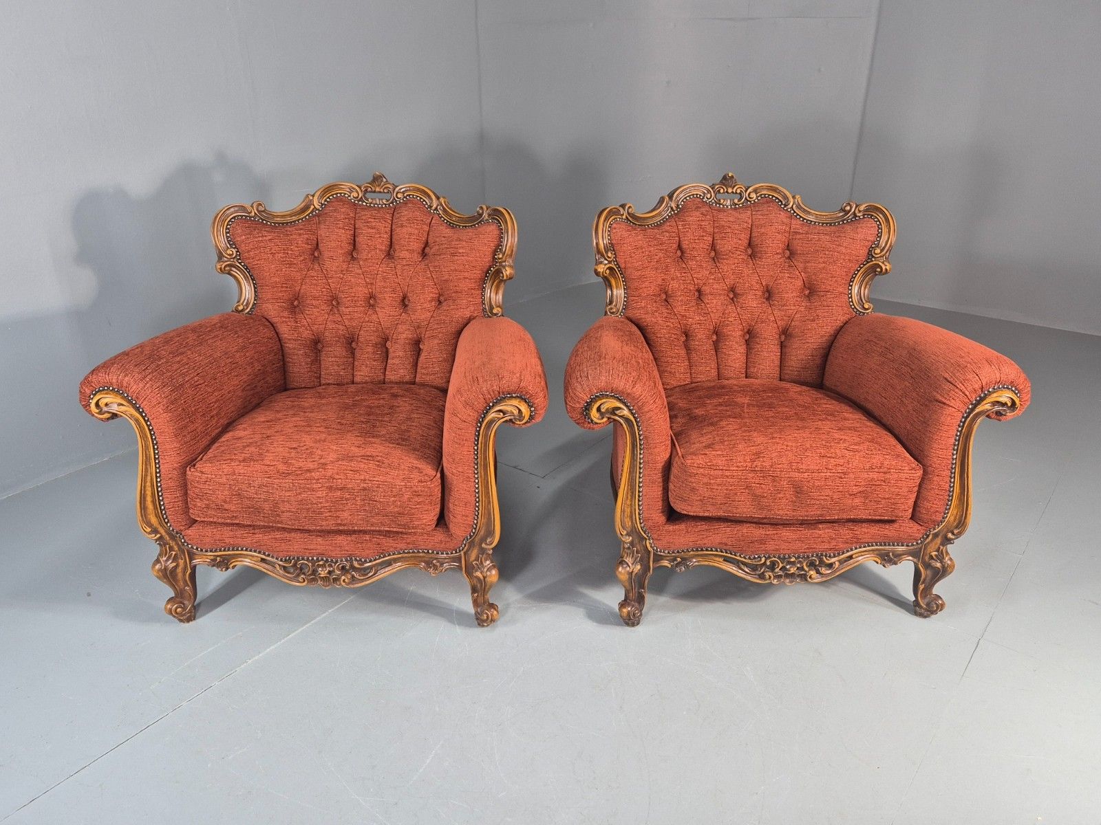 2 Vintage French Rococo Style Lounge Chairs Quality Reproduction  Eb11659 Vclo photo 600.0