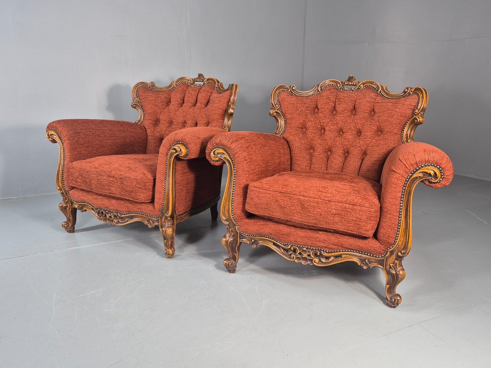 2 Vintage French Rococo Style Lounge Chairs Quality Reproduction  Eb11659 Vclo photo buy