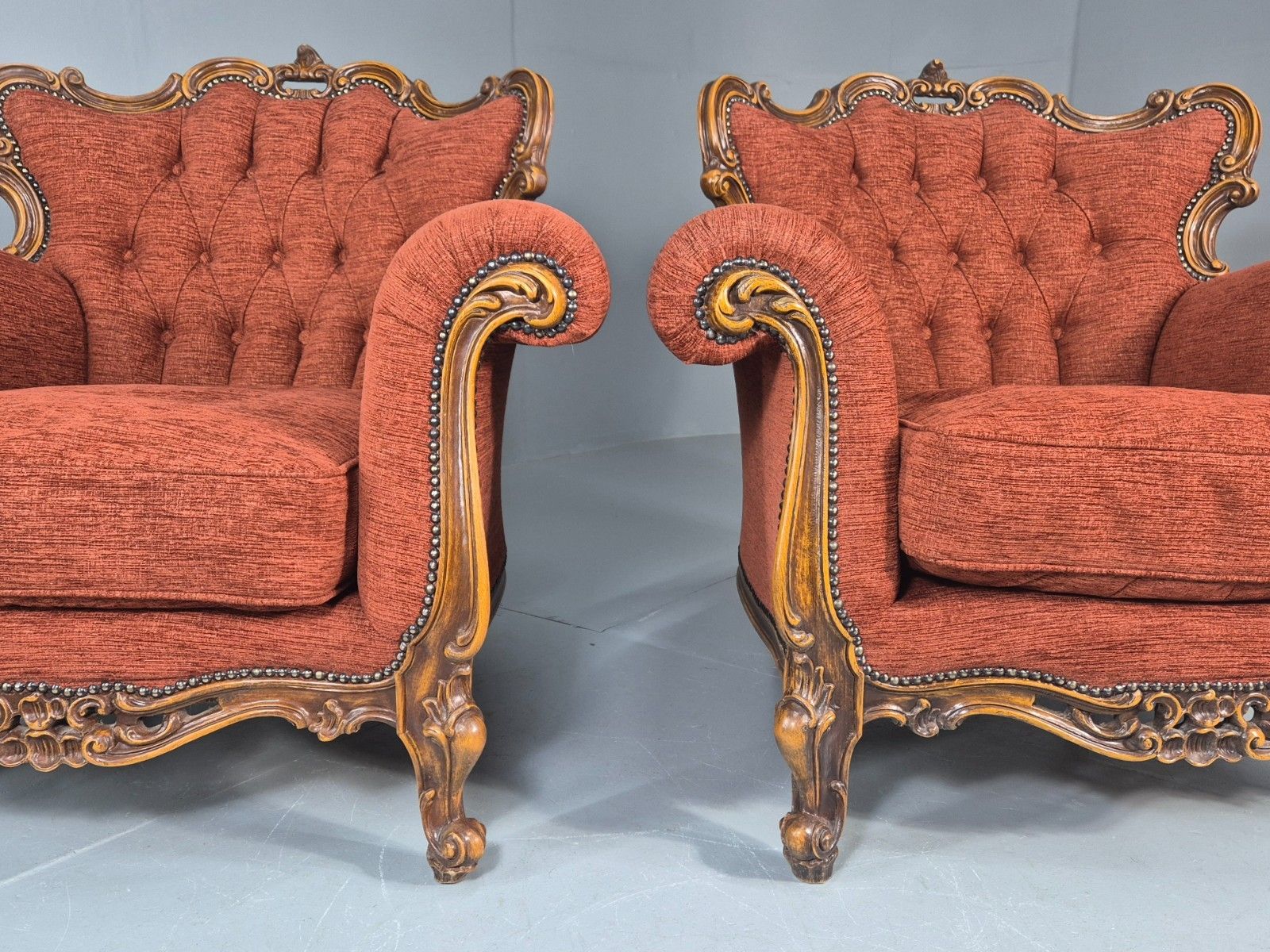 2 Vintage French Rococo Style Lounge Chairs Quality Reproduction  Eb11659 Vclo photo vintage