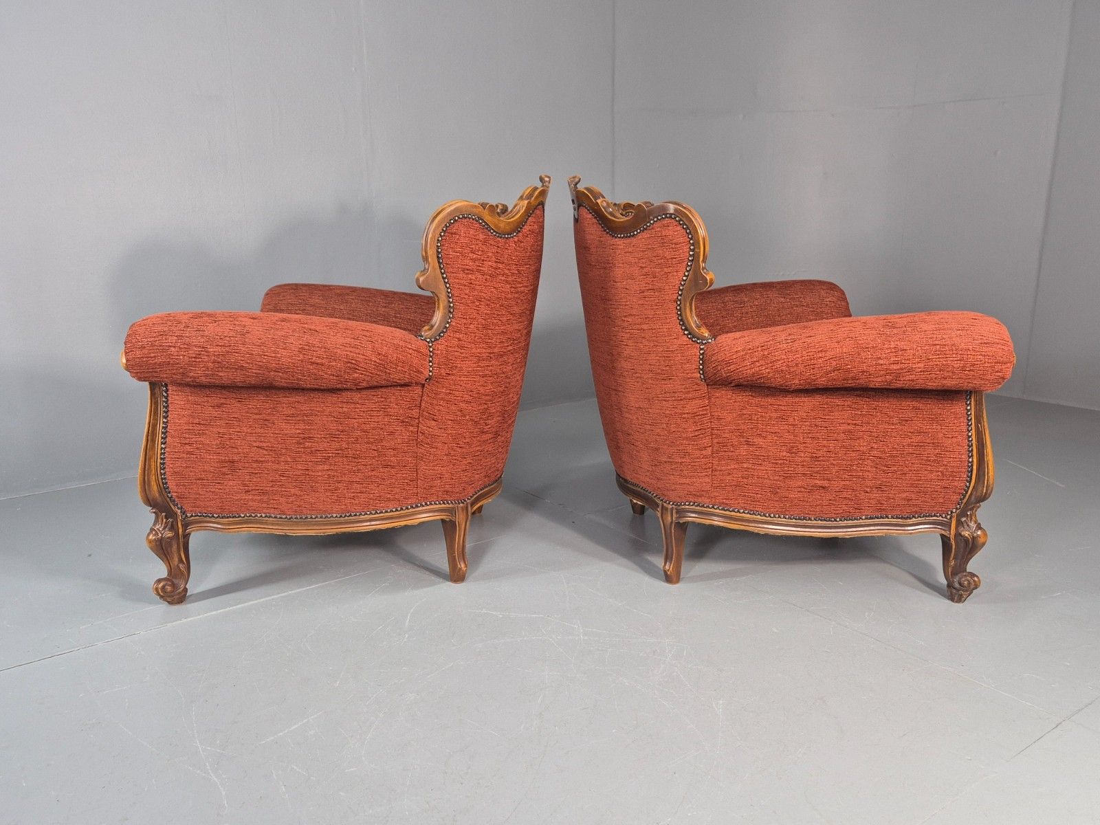 600.0 2 Vintage French Rococo Style Lounge Chairs Quality Reproduction  Eb11659 Vclo photo
