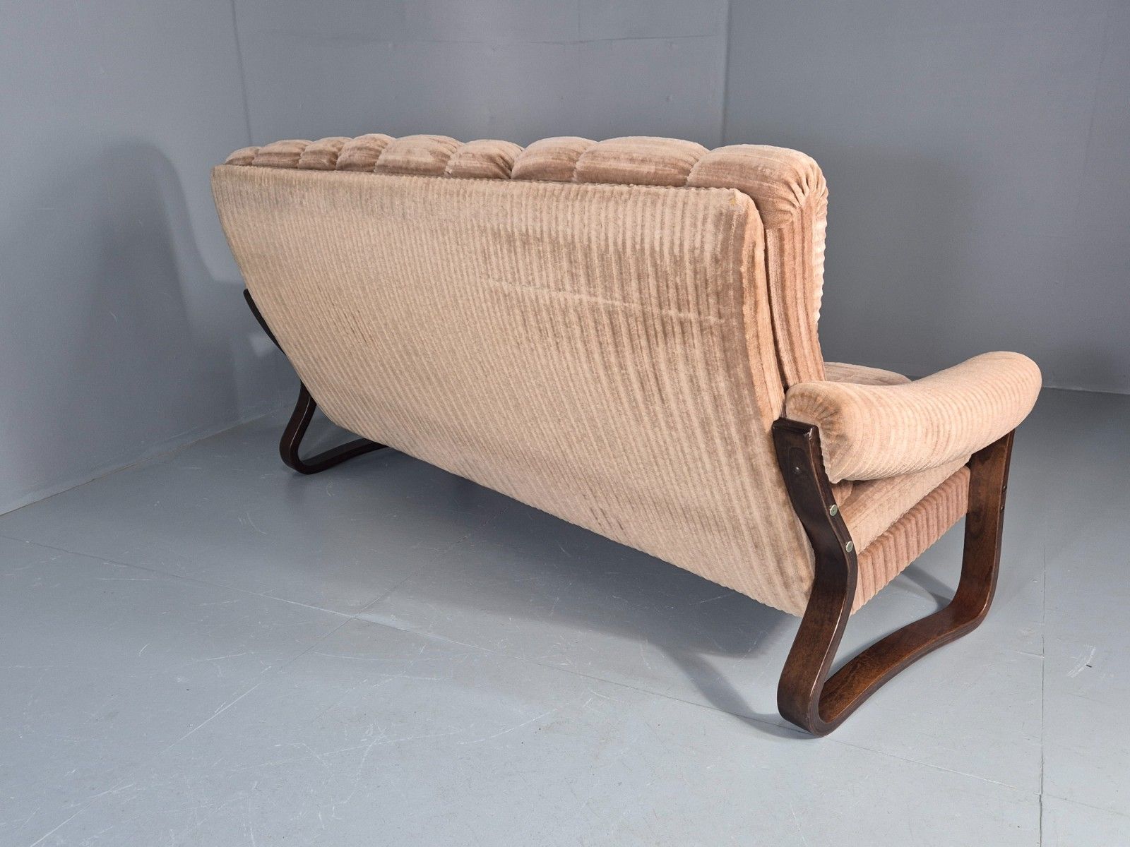 photo buy Vintage 3 Seat Sofa Beige Corduroy On Bentwood Base 1970s Retro Mcm Eb11646 M3ss
