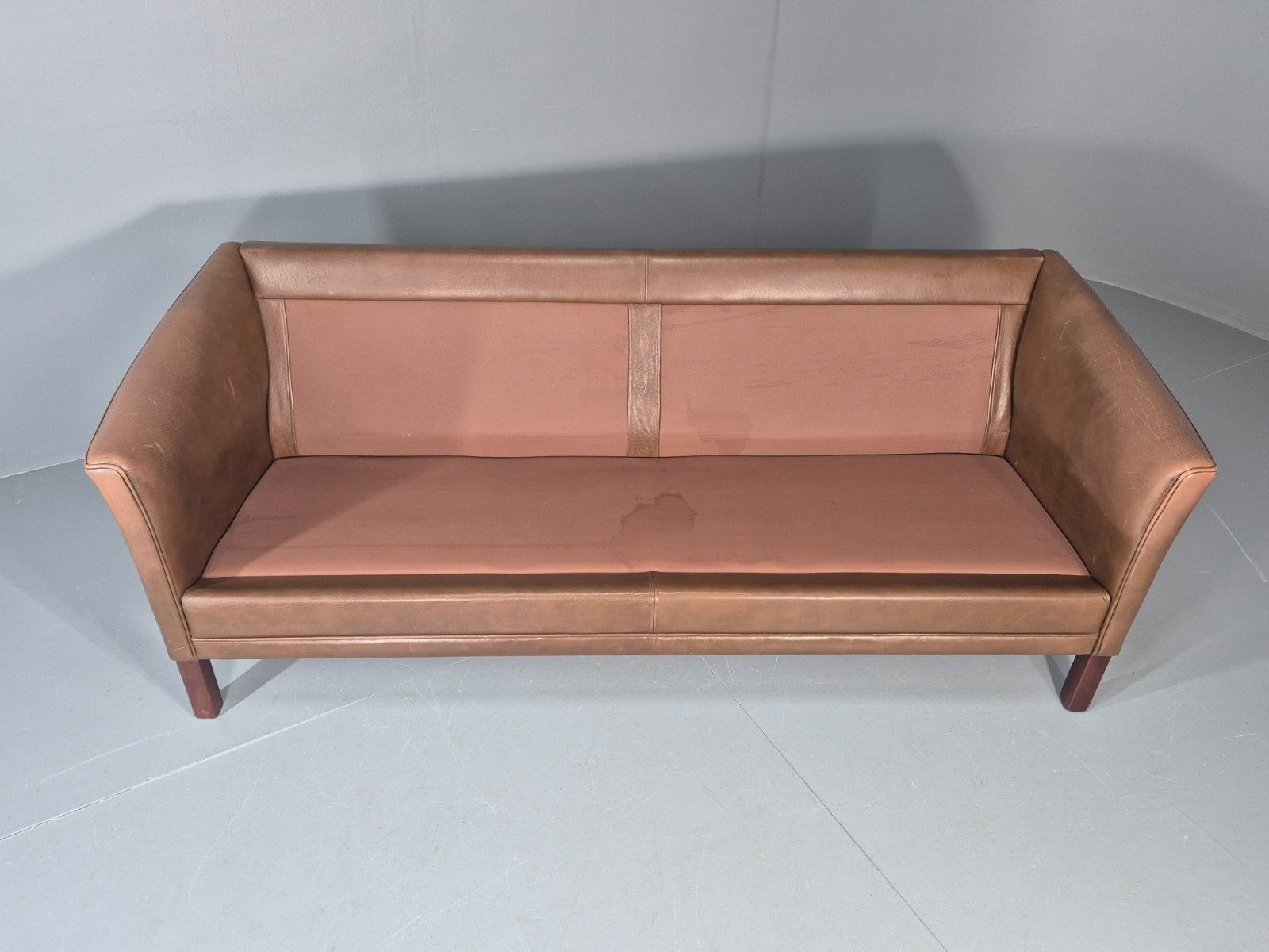 Vintage Danish 2.5 Seater Brown Leather 1970s Retro Mid Century Eb11629 M3ss photo vintage