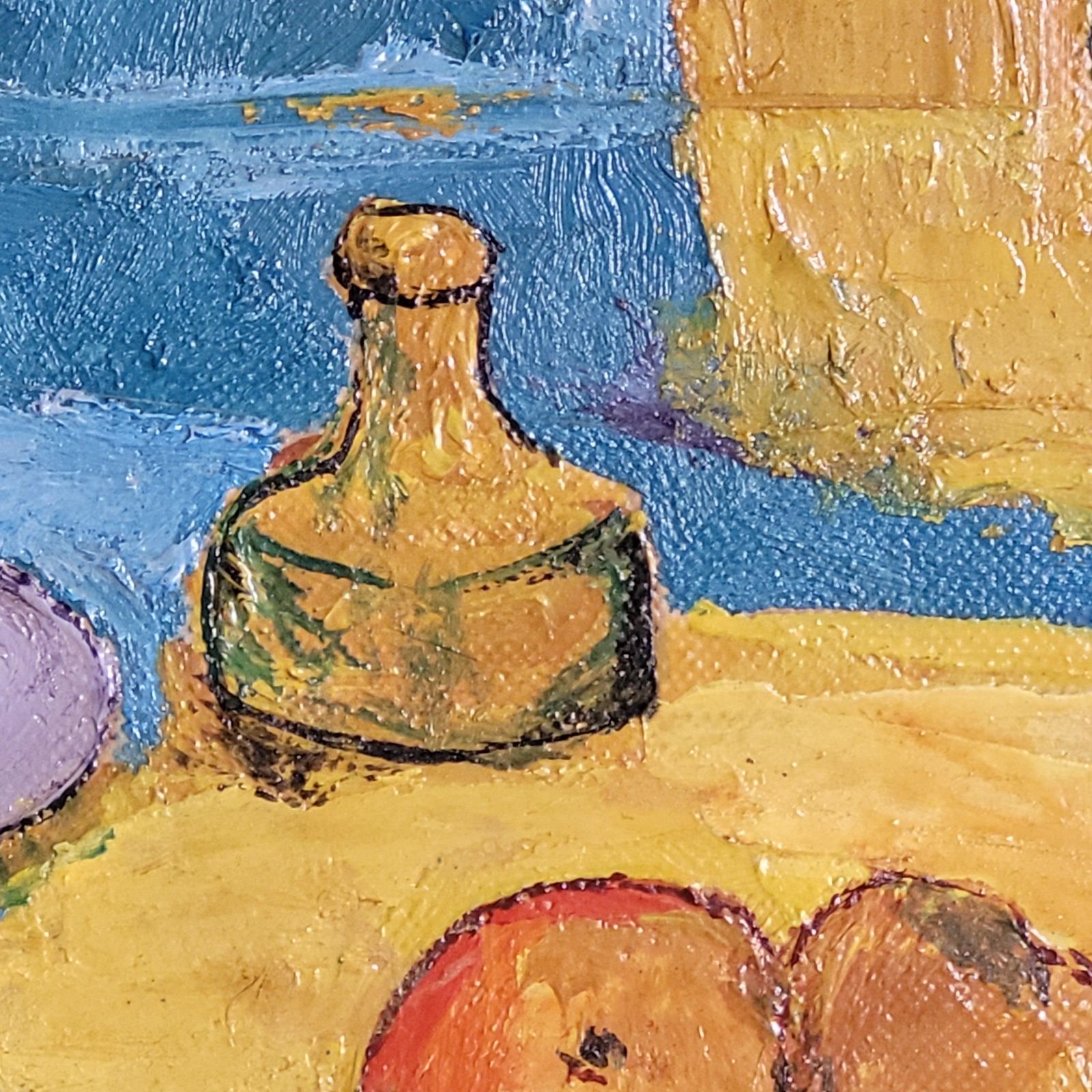 776.0 Cezanne Inspired Still Life. 'The Blue Vase". Oil On Board. 35cm X 30cm.1990 By Amaday photo