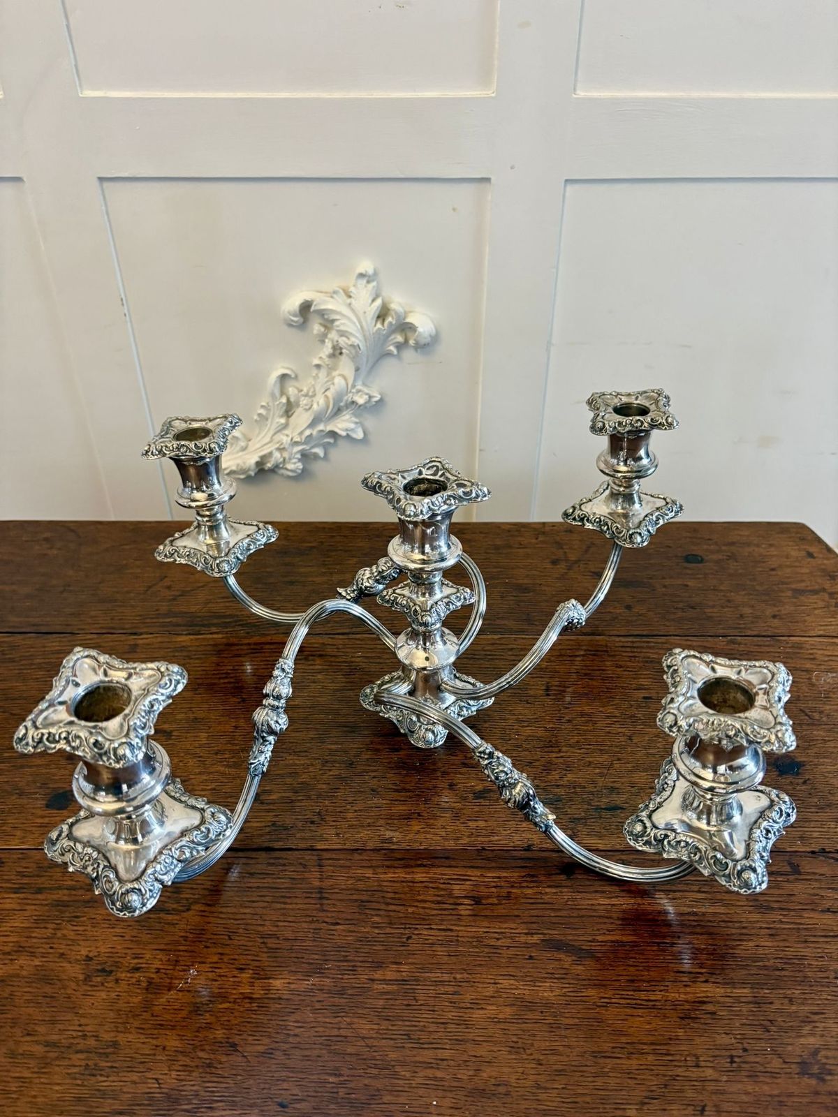 Antique 19th Century Large Silver Plated Five Branch Candelabra Dining Table Centrepiece With Detachable Sconces photo furniture
