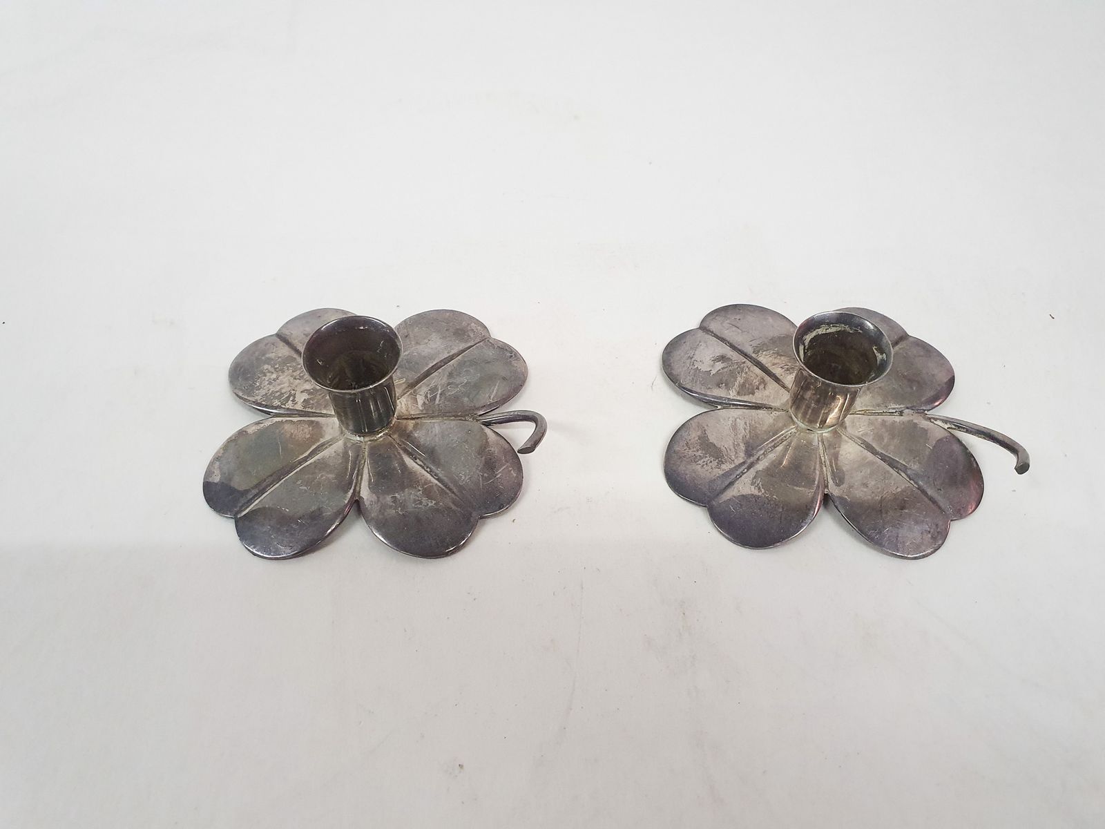 Set Of Two Silver Clover Candleholders By Carl Frederik Christiansen, Denmark 1950's photo 73.0