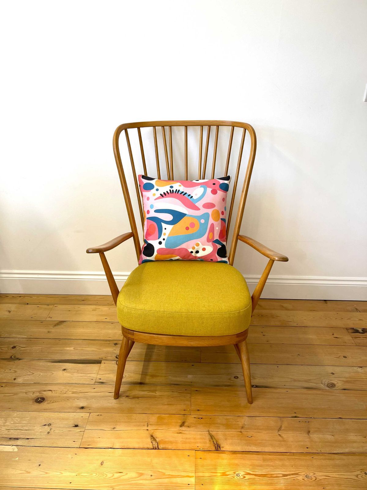 Ercol 478 Original Armchair With Yellow Wool Seat. photo furniture
