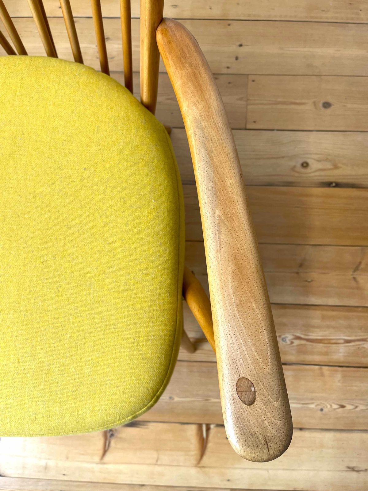 Ercol 478 Original Armchair With Yellow Wool Seat. photo vintage