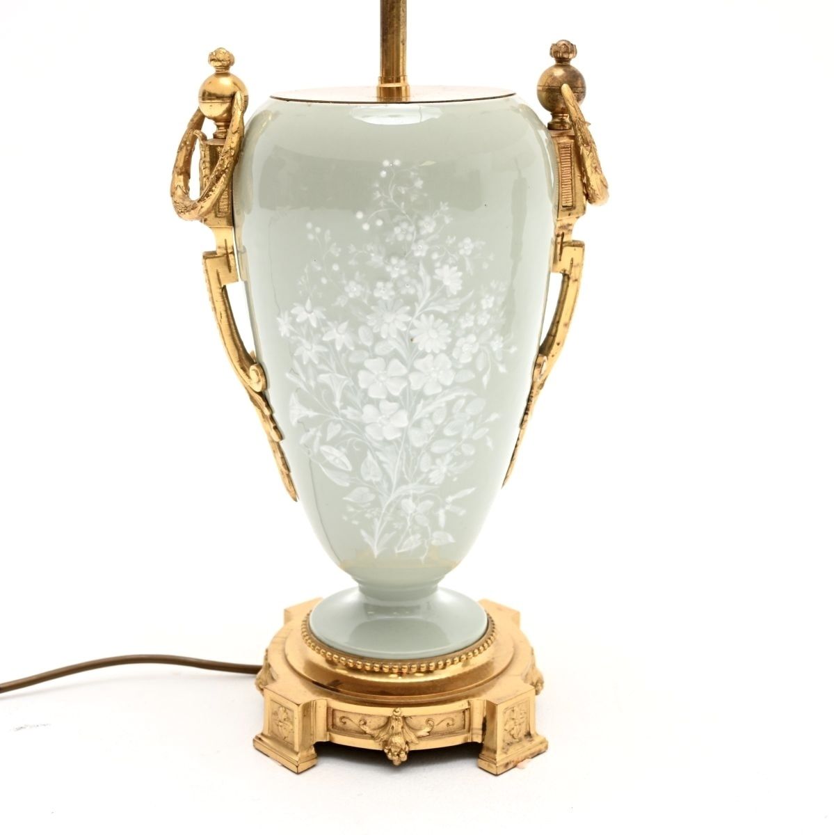 Pair Of Antique French Ceramic Gilt Metal Table Lamps photo vinterior