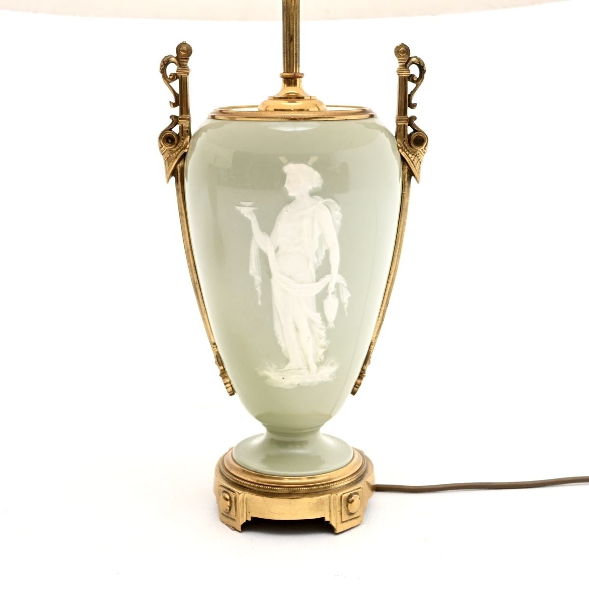 Pair Of Antique French Ceramic Gilt Metal Table Lamps photo buy