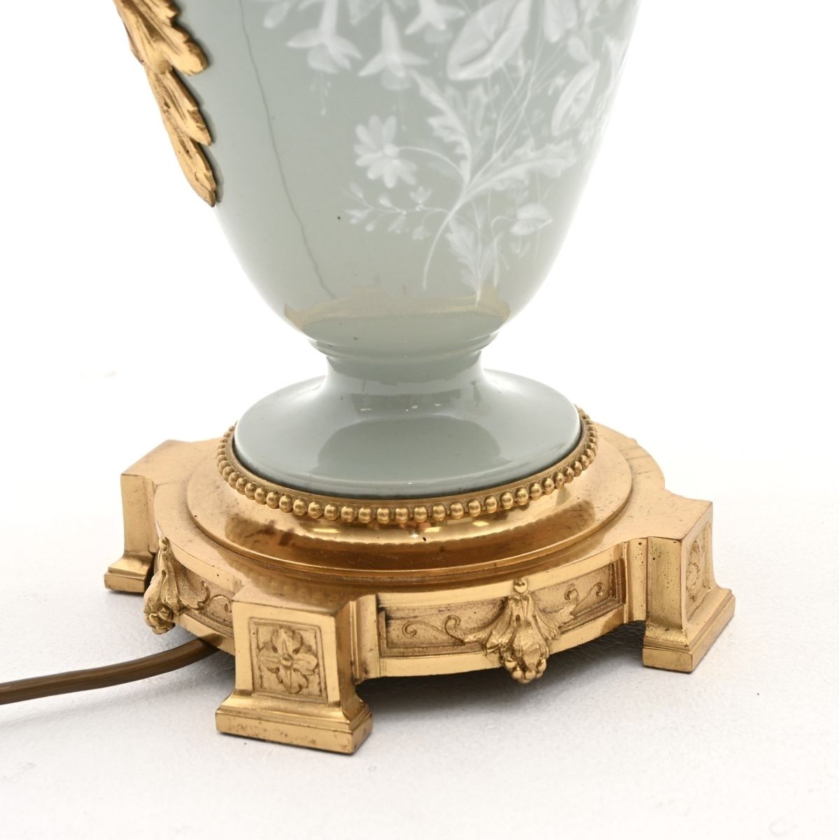 Pair Of Antique French Ceramic Gilt Metal Table Lamps photo vintage