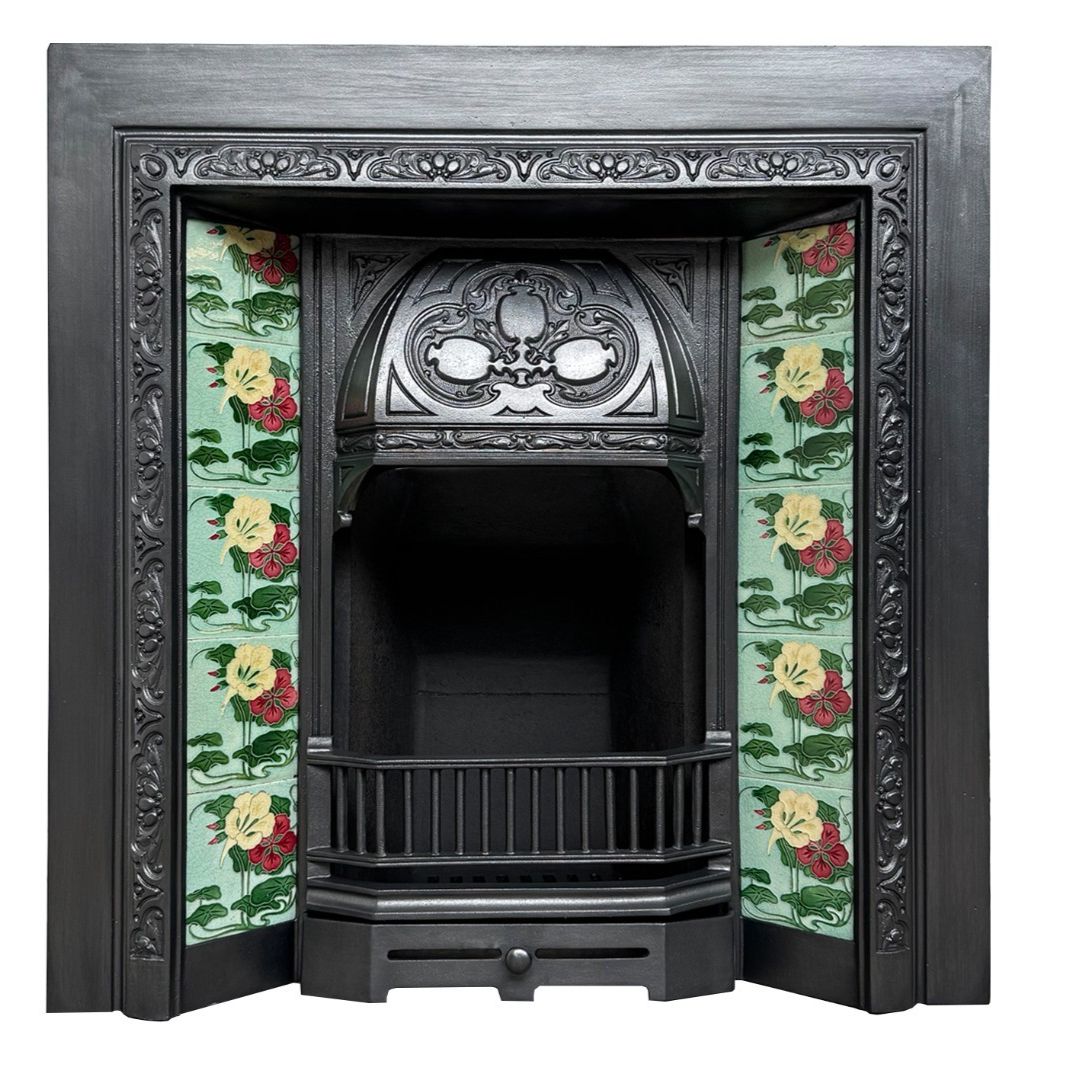 Antique Edwardian Art Nouveau Cast Iron Fireplace Grate Circa 1905