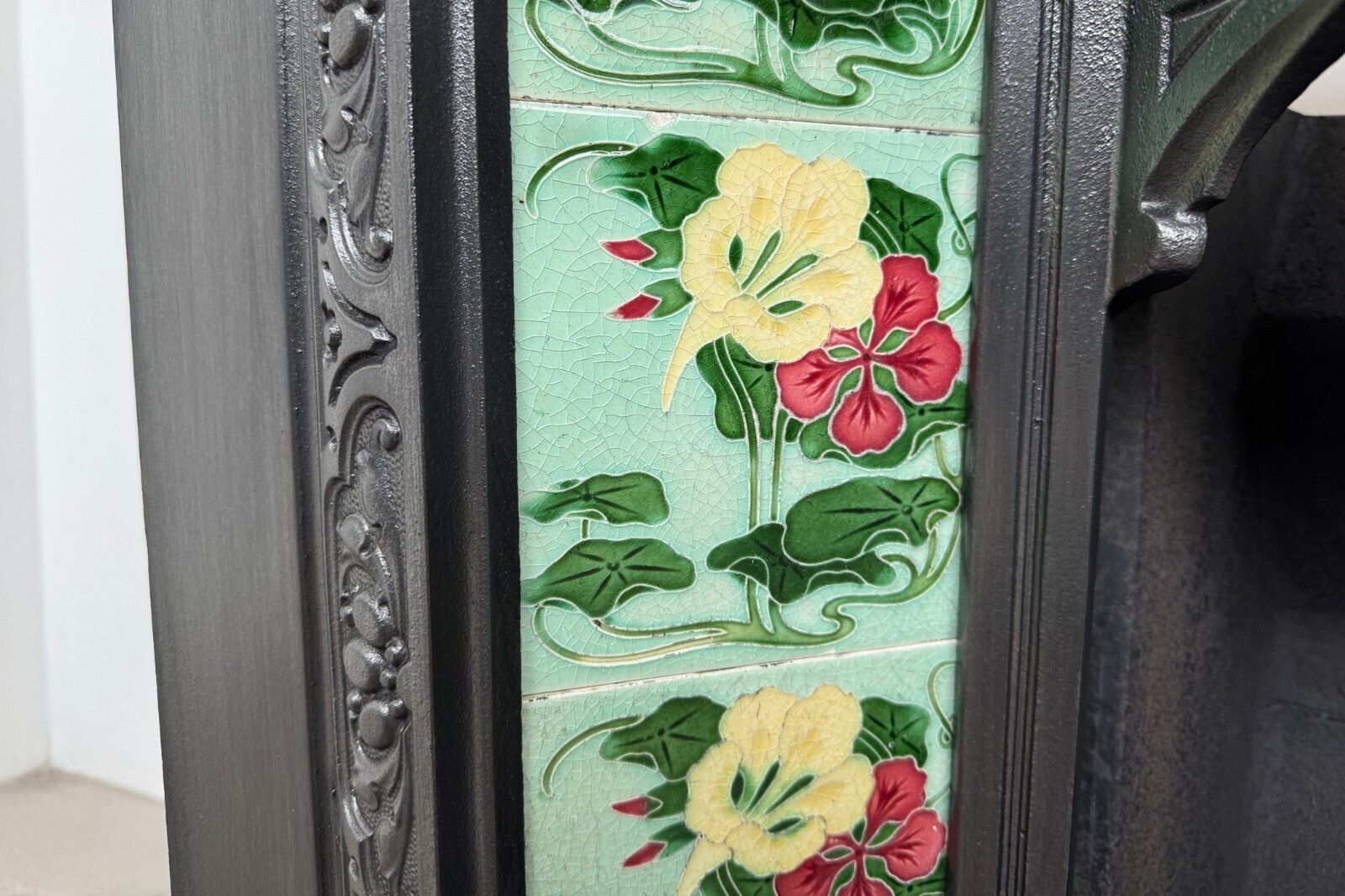 Antique Edwardian Art Nouveau Cast Iron Fireplace Grate Circa 1905 photo buy