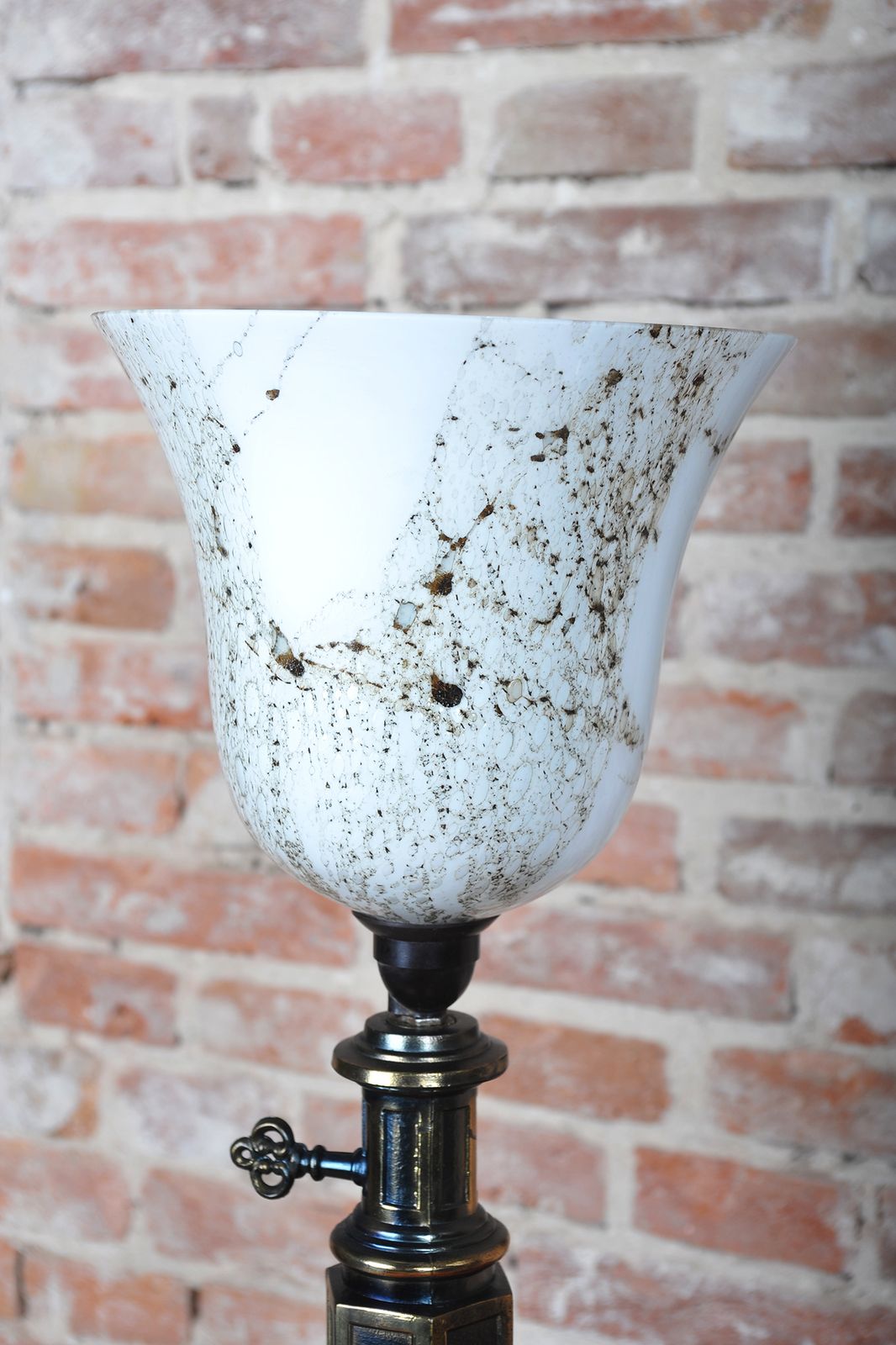 Pair Of Restored Mid Century Table Lamps, Brass, Marble Glass, France, 1950s photo for sale