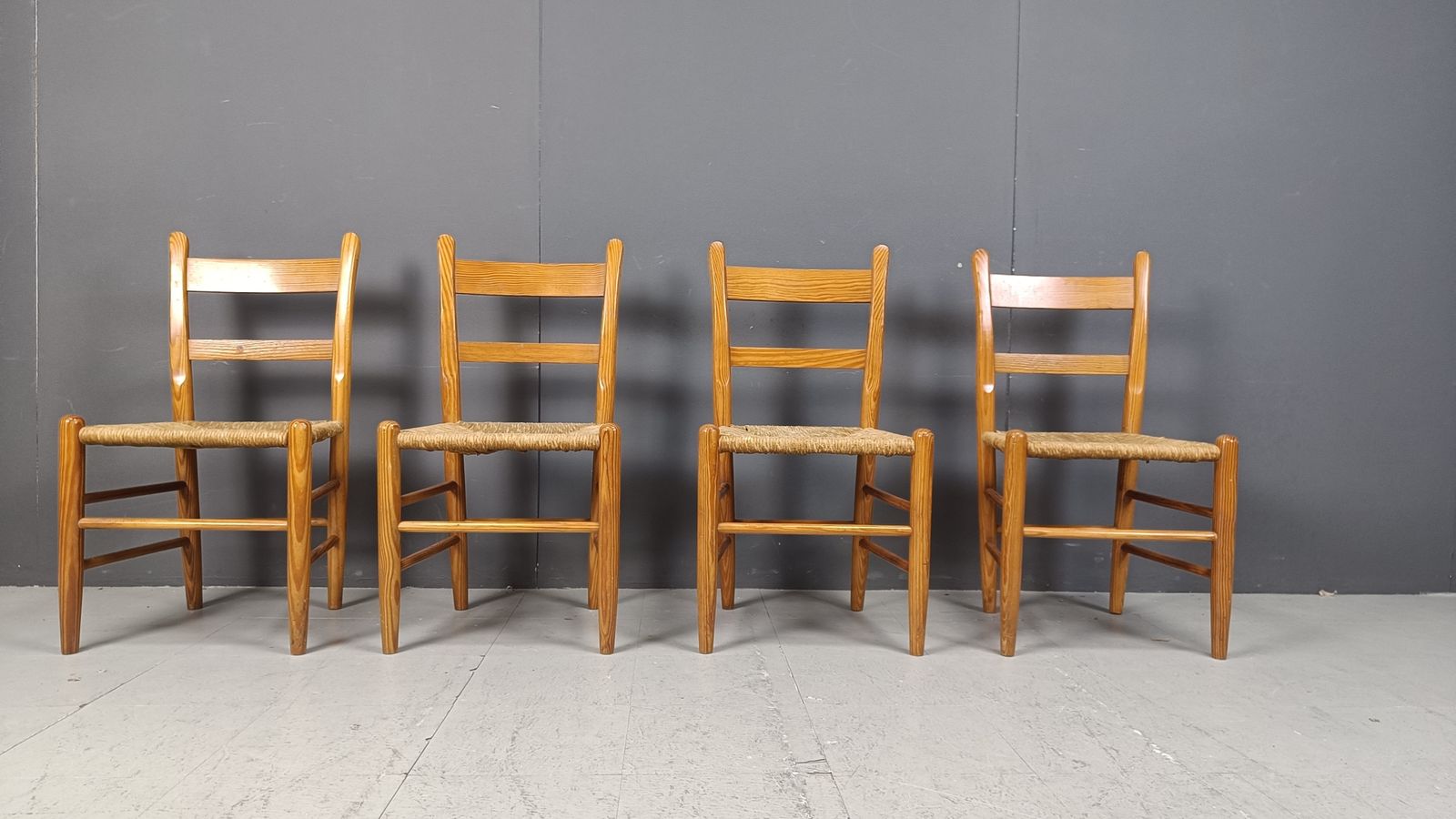 Mid Century Oak And Wicker Dining Chairs, Set Of 4   1970s photo 595.0