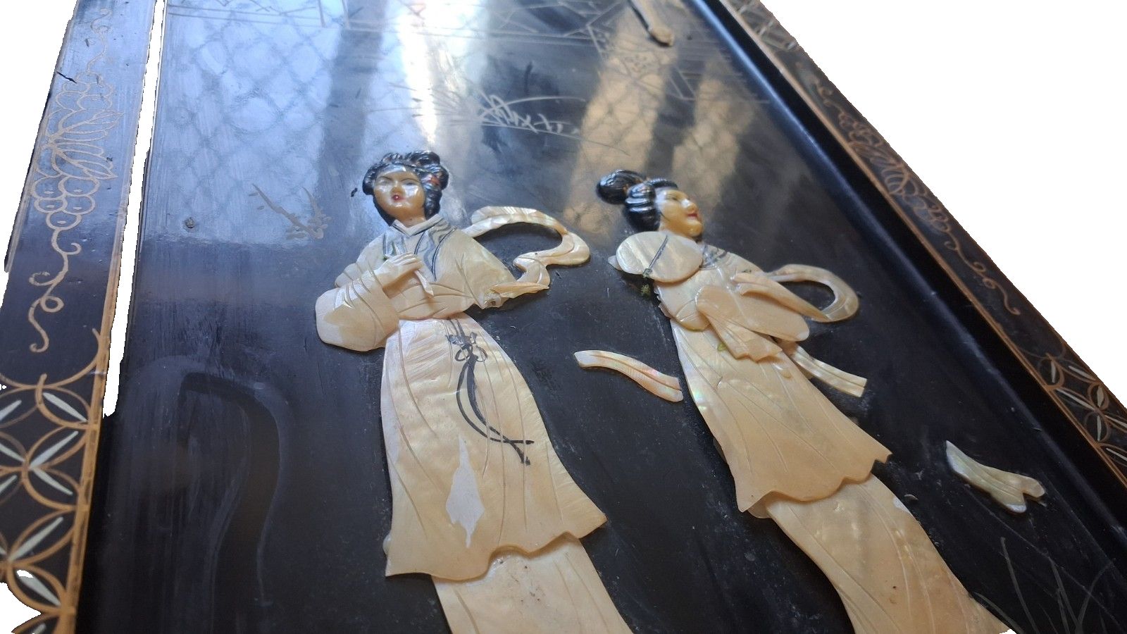 Original  1960's Japanese Shibayama Mid Century Oriental Wall Panel photo furniture