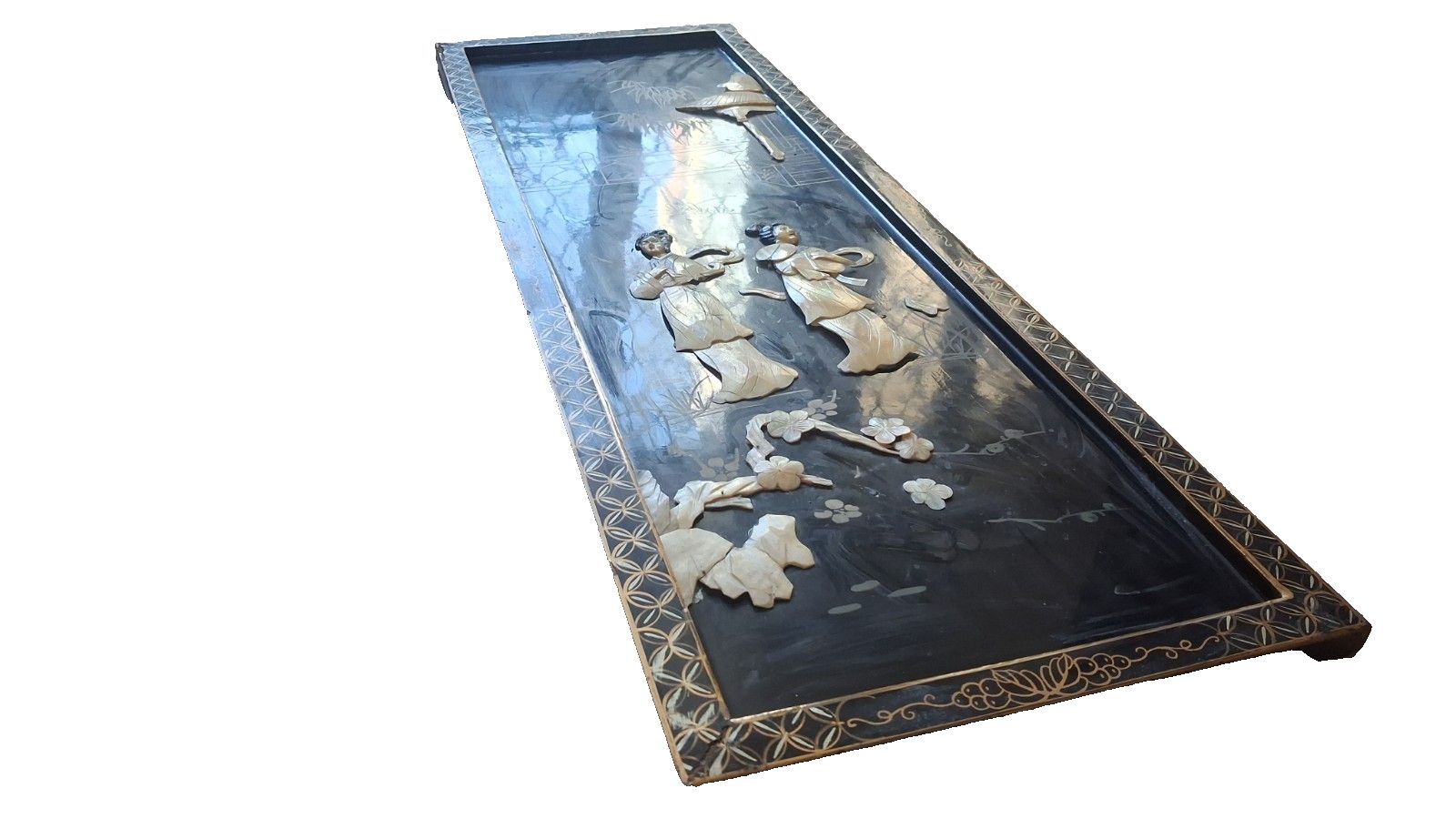 photo vinterior Original  1960's Japanese Shibayama Mid Century Oriental Wall Panel