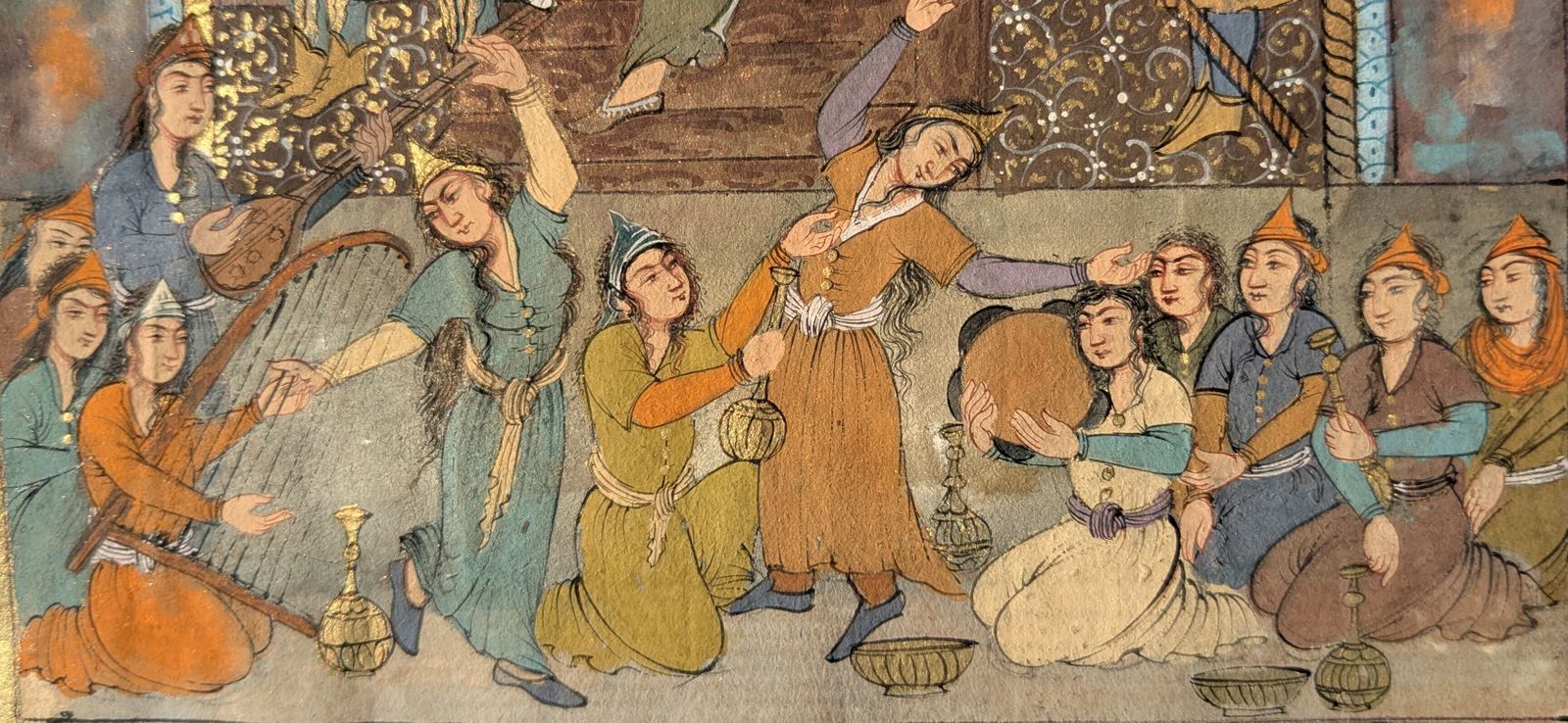 Framed Miniature Painting In Timurid Style On Antique Manuscript Folio photo vinterior