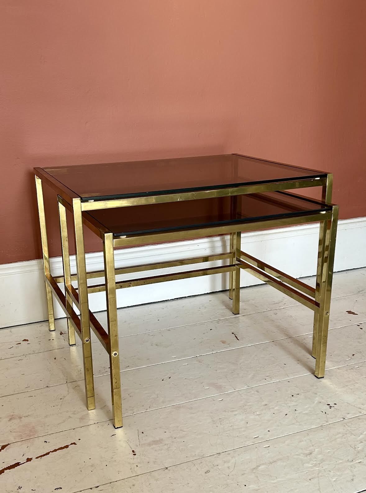 Nest Of 2 Vintage Brass Occasional Side Tables photo 395.0