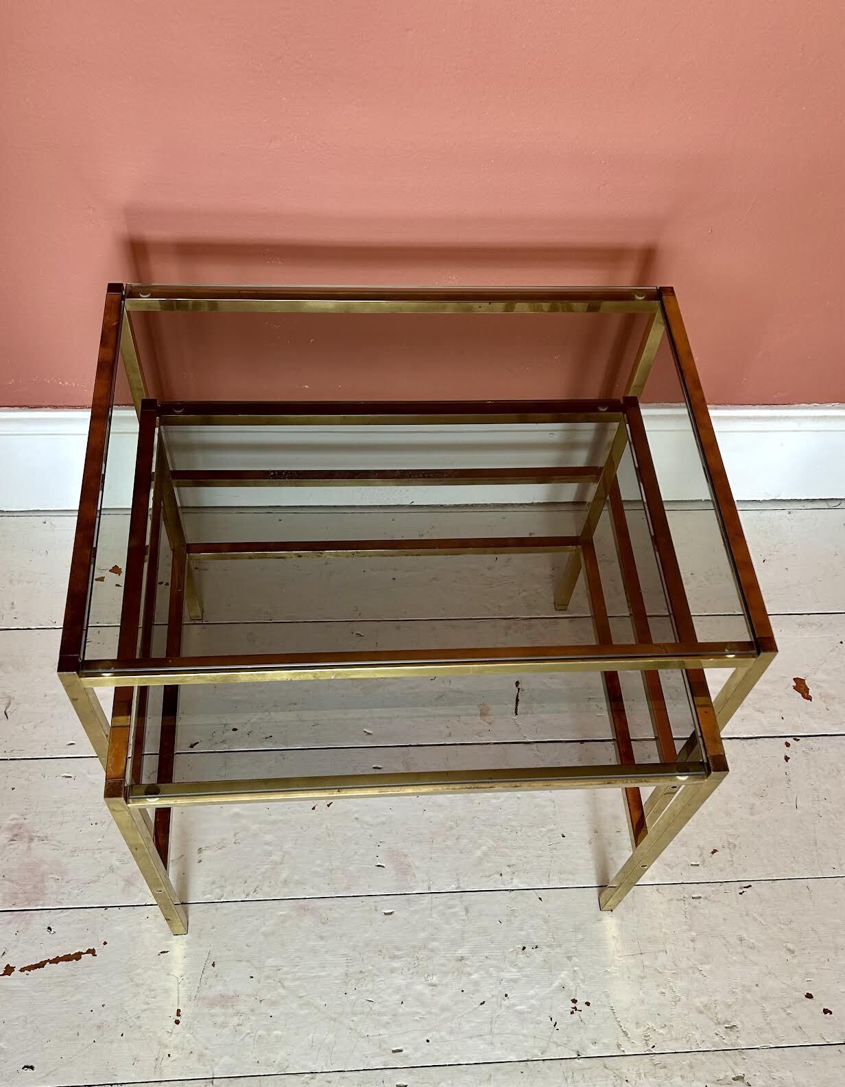 Nest Of 2 Vintage Brass Occasional Side Tables photo vintage