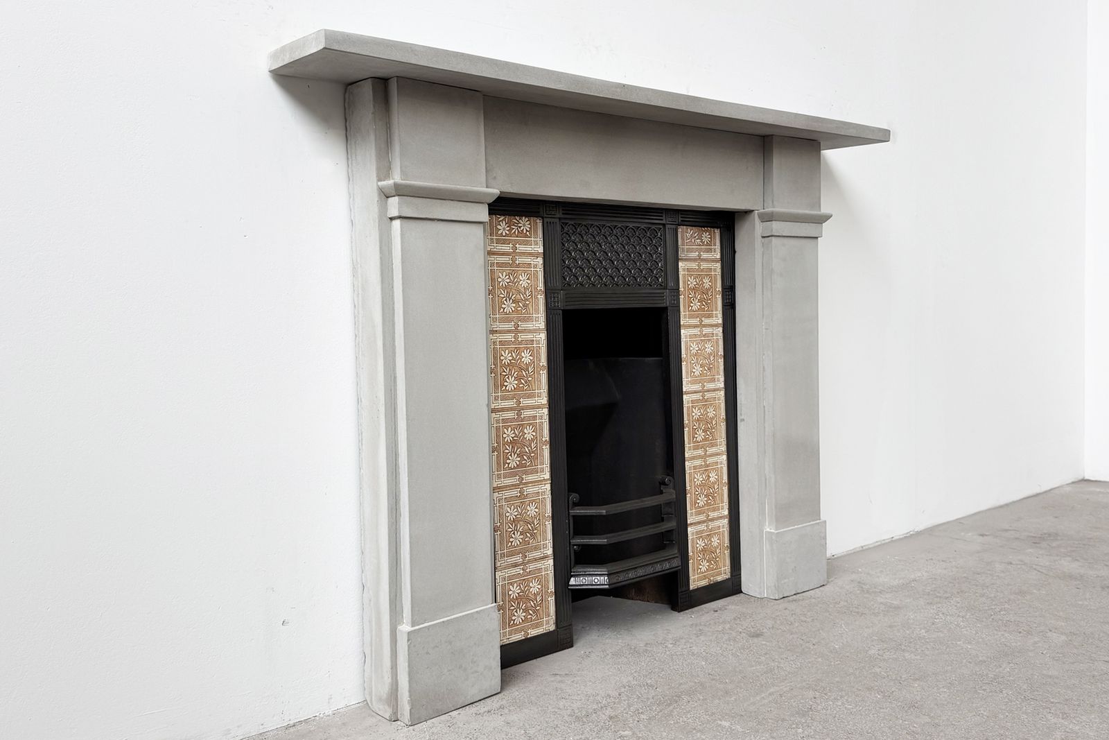 Antique 19th Century Victorian Grey Stone Fireplace Surround photo for sale