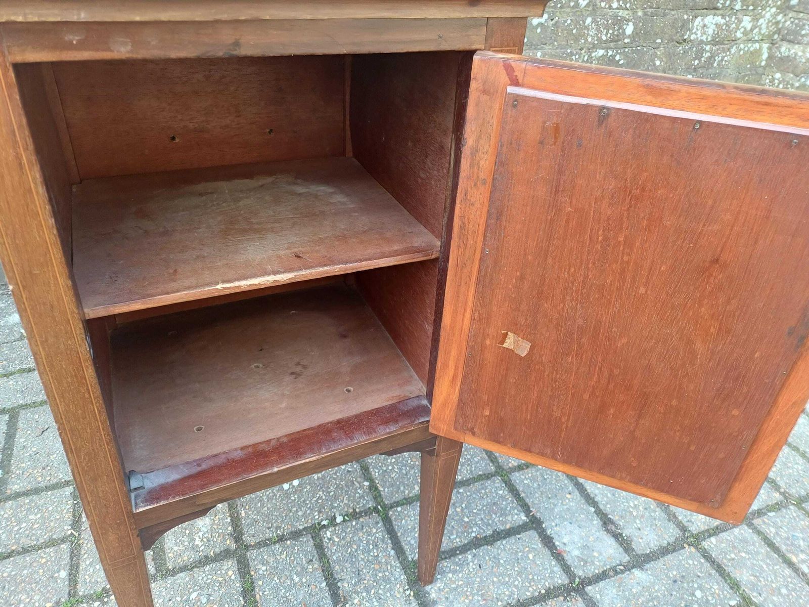 Furniture Edwardian Inlaid Mahogany Bedside Cabinet Antique Pot Cupboard Nightstand Vintage Bedside Table Brass Handle Storage Stripped Oiled Top photo