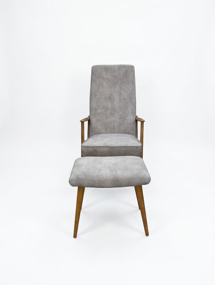 Mid‑Century Swedish High‑Back Lounge Chair & Footstool, Newly Reupholstered photo 795.0
