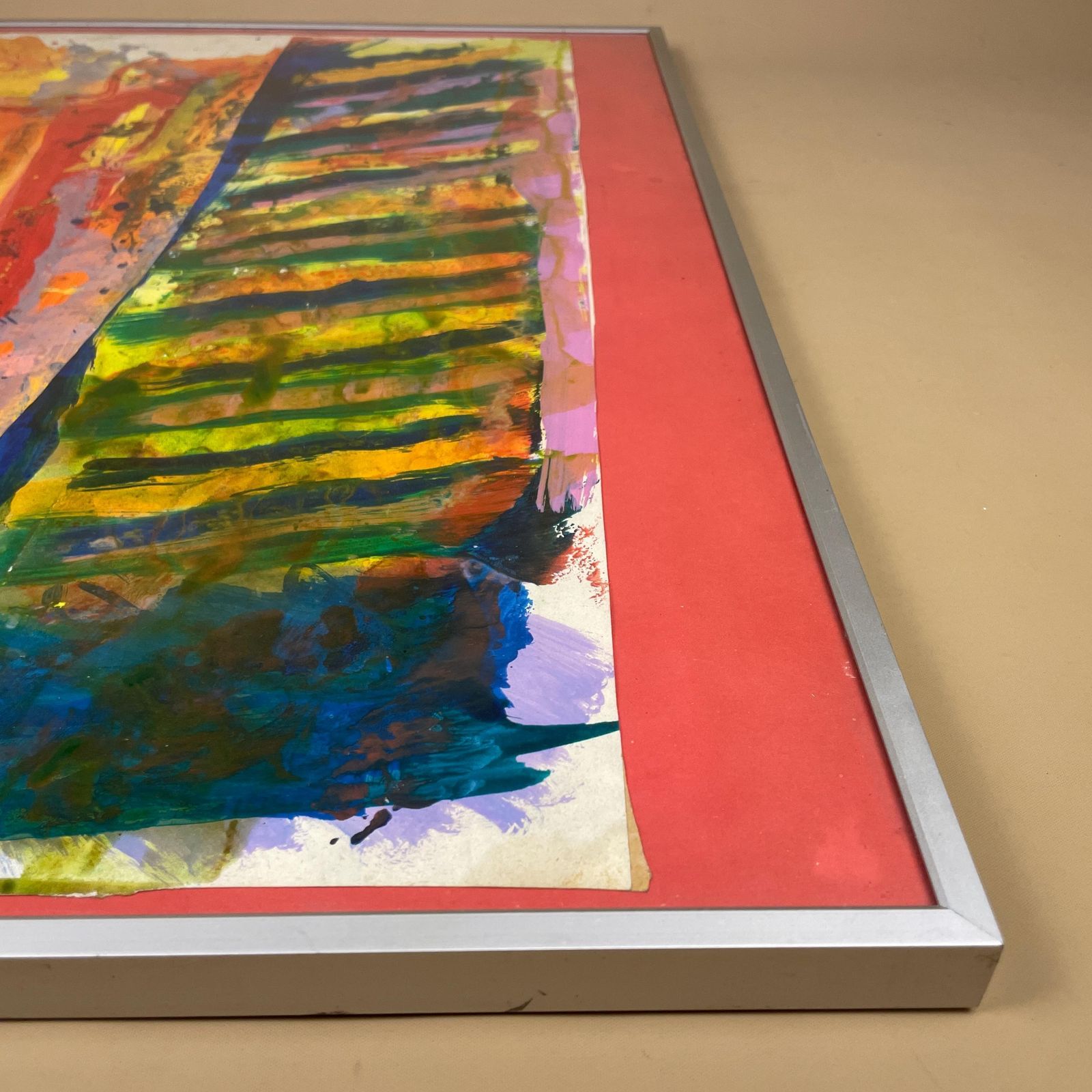 Abstract Modern Original Painting Vibrant Colours Metal Frame Picture Red Orange Bold Contemporary Art Bright Palette Mixed Media Framed photo Art