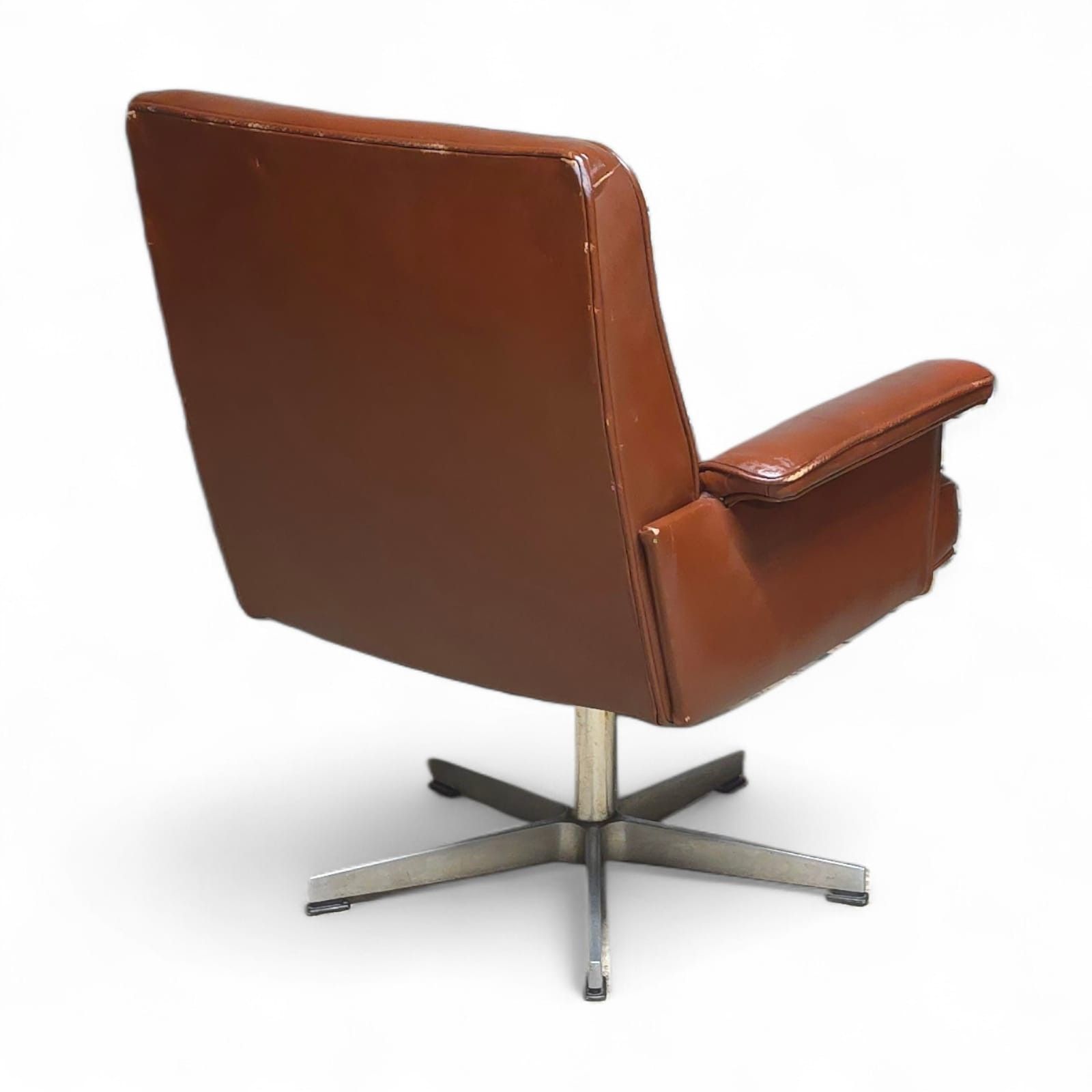 Furniture Vintage Mid Century Brown Leather Swivel Chair (Ds 35 Style) Armchair photo