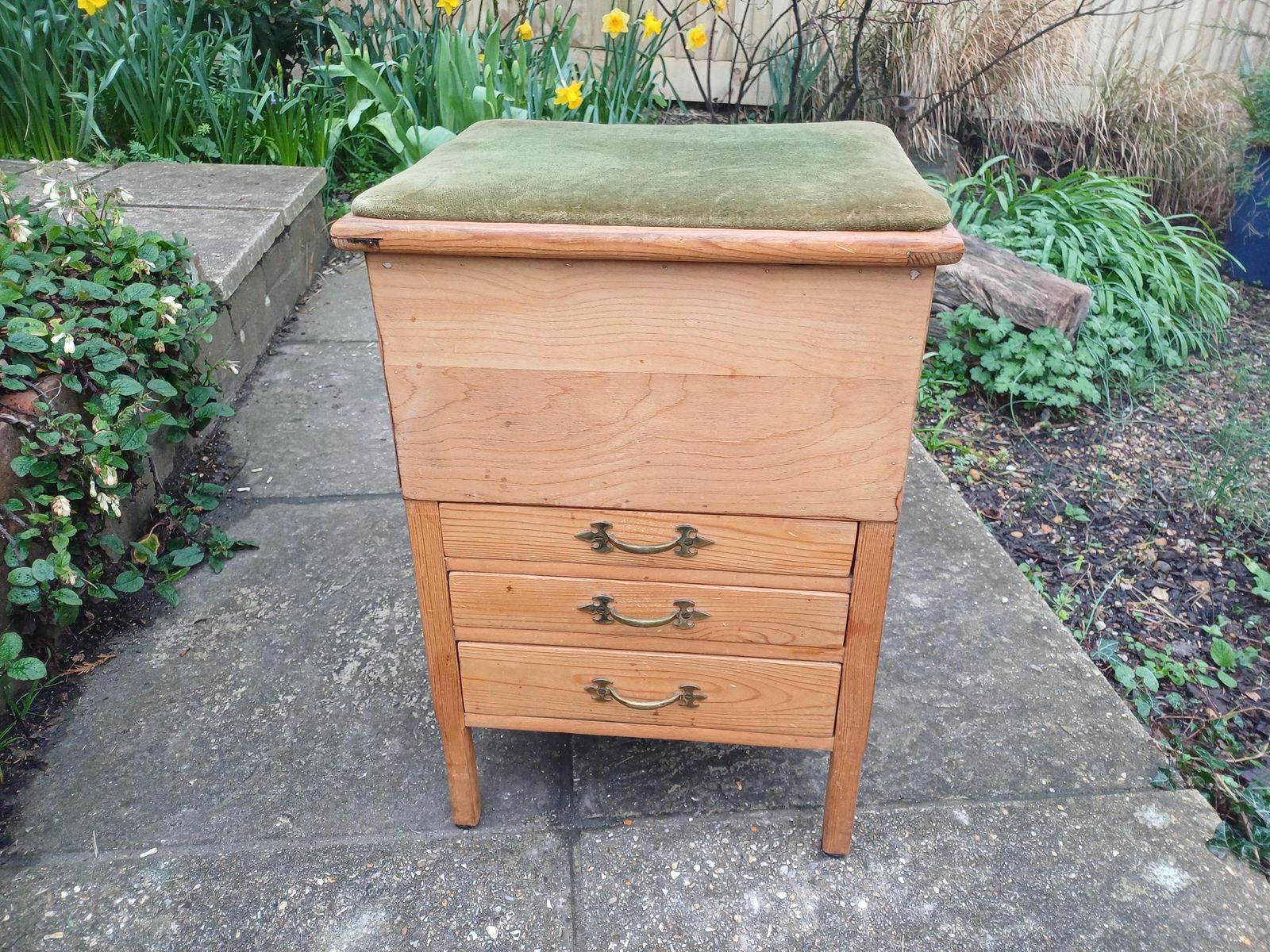 Vintage Sewing Workbox Stool 1920s Stripped Pine Craft Storage Seat With Drawers Divided Compartments Needlework Sewing Box