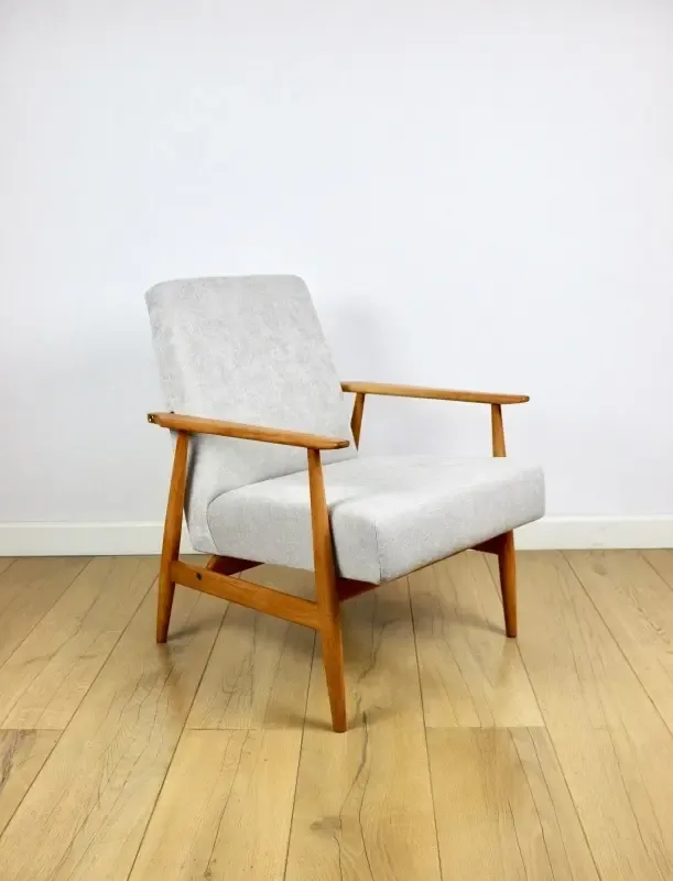 Lis Armchair, 1970s Beige Light Wood Design Henryk Lis