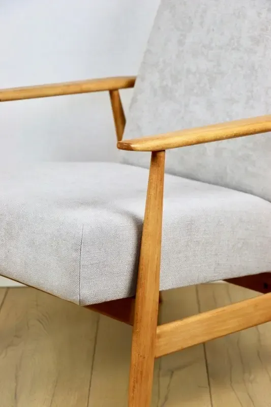 Lis Armchair, 1970s Beige Light Wood Design Henryk Lis photo Furniture