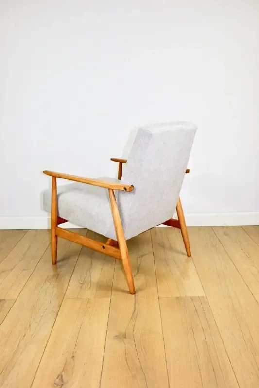 Lis Armchair, 1970s Beige Light Wood Design Henryk Lis photo vinterior