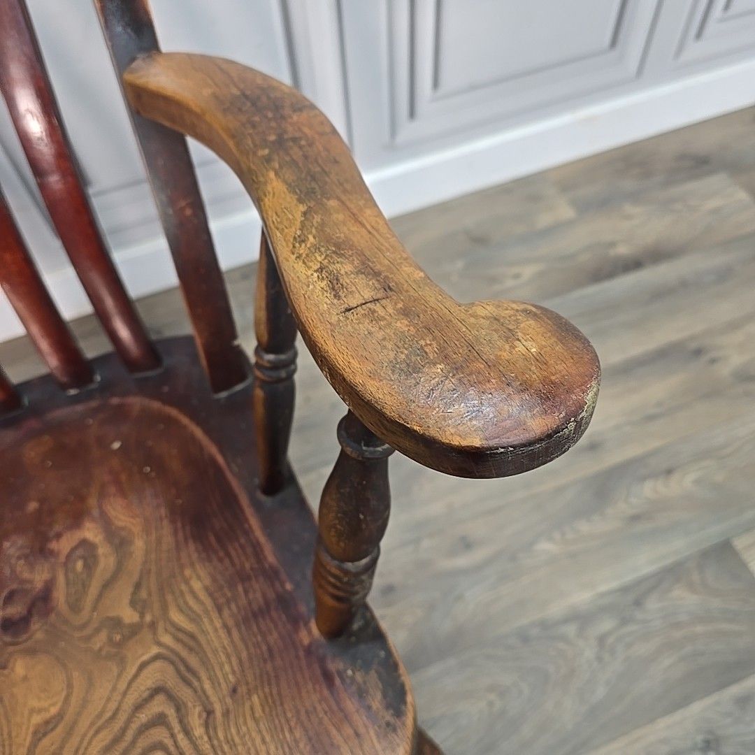 Antique Windsor Elbow Chair Lath Back Armchair Solid Wood Elm Victorian Seat photo buy