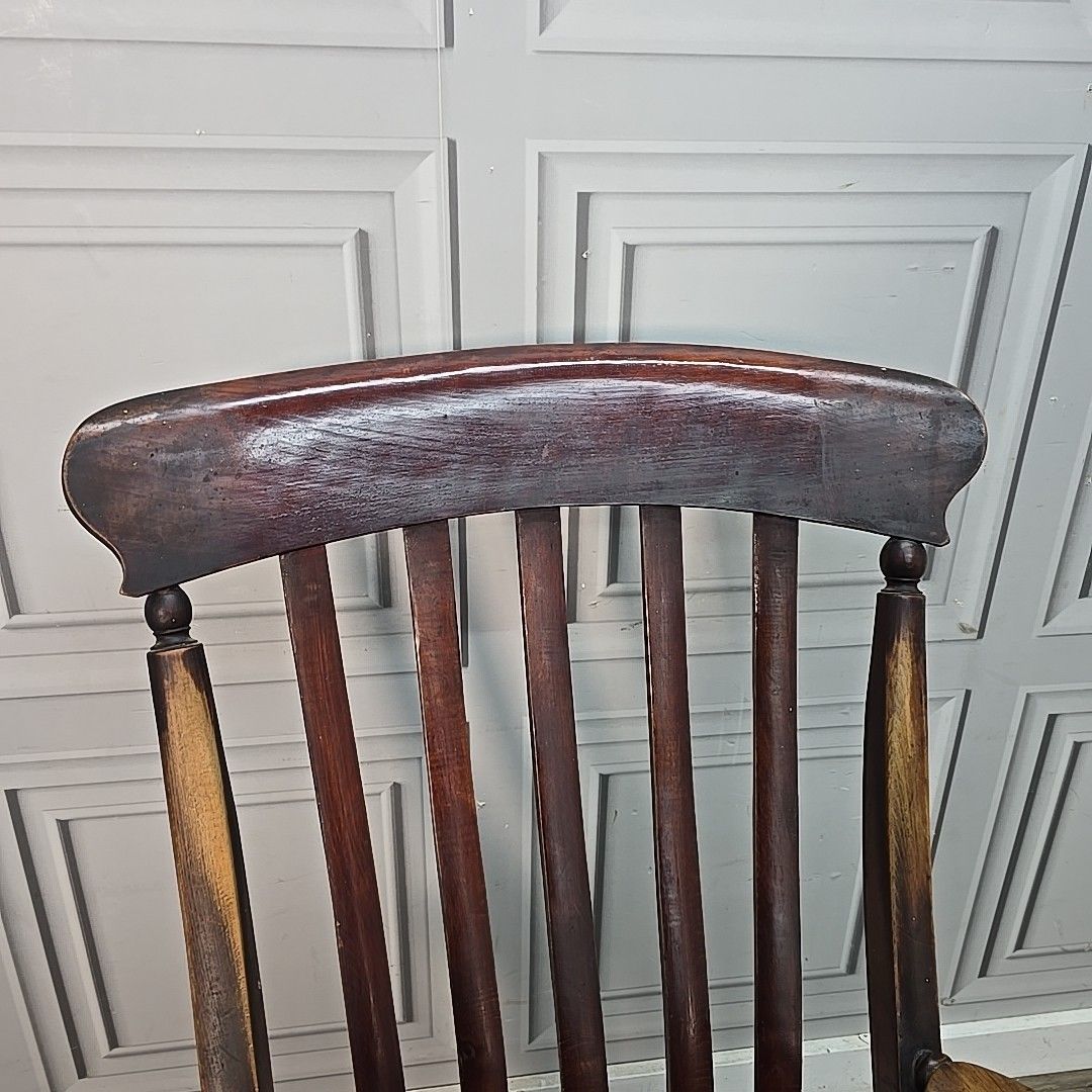 Antique Windsor Elbow Chair Lath Back Armchair Solid Wood Elm Victorian Seat photo vintage
