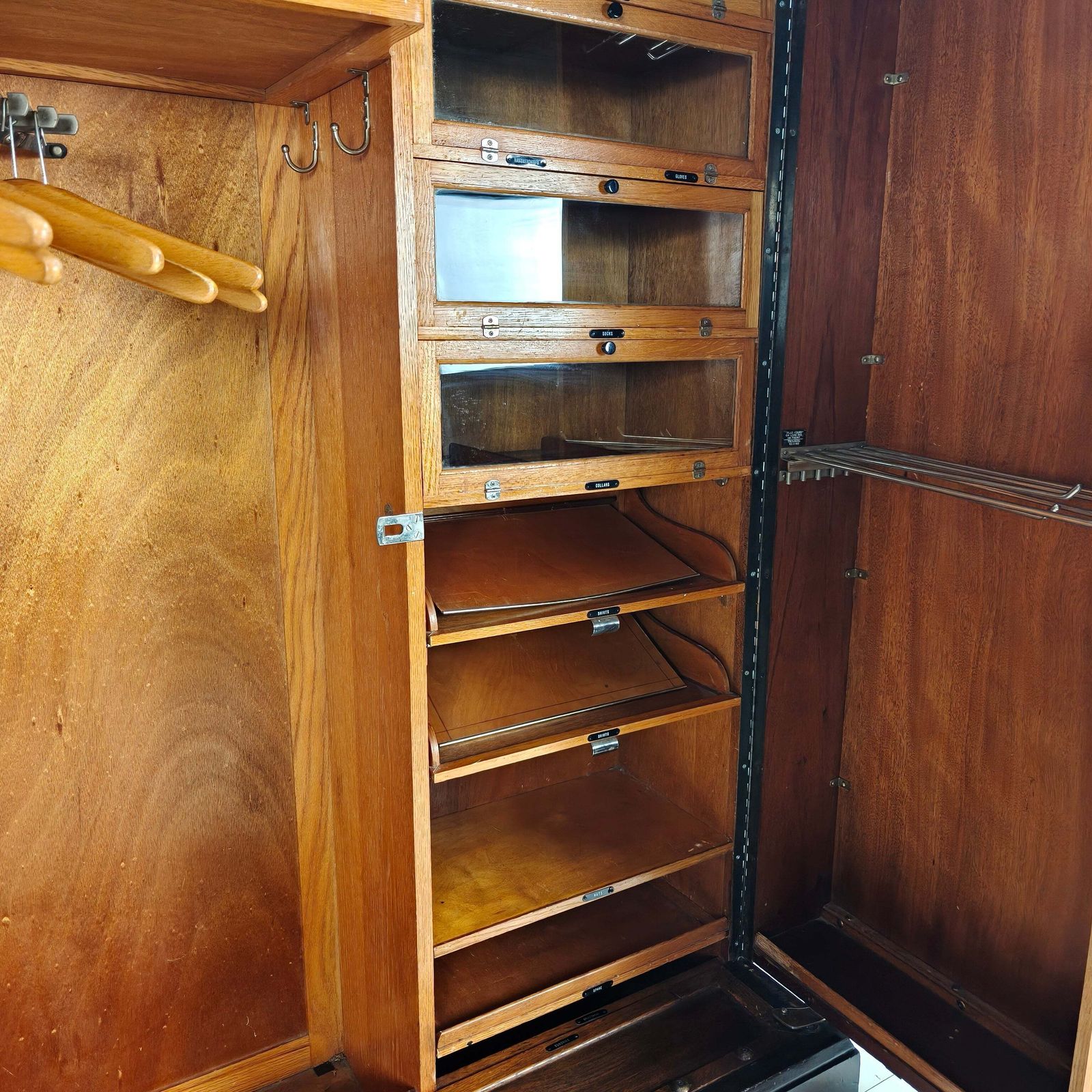 Furniture 1920s Mahogany And Oak Compactom Ltd Gentleman’s Wardrobe photo