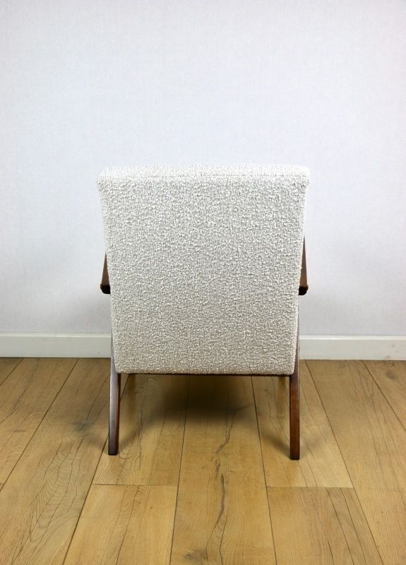 Vintage B 310 Var Armchair, White Bouclé Structure, 70s   Brown Wood photo vintage