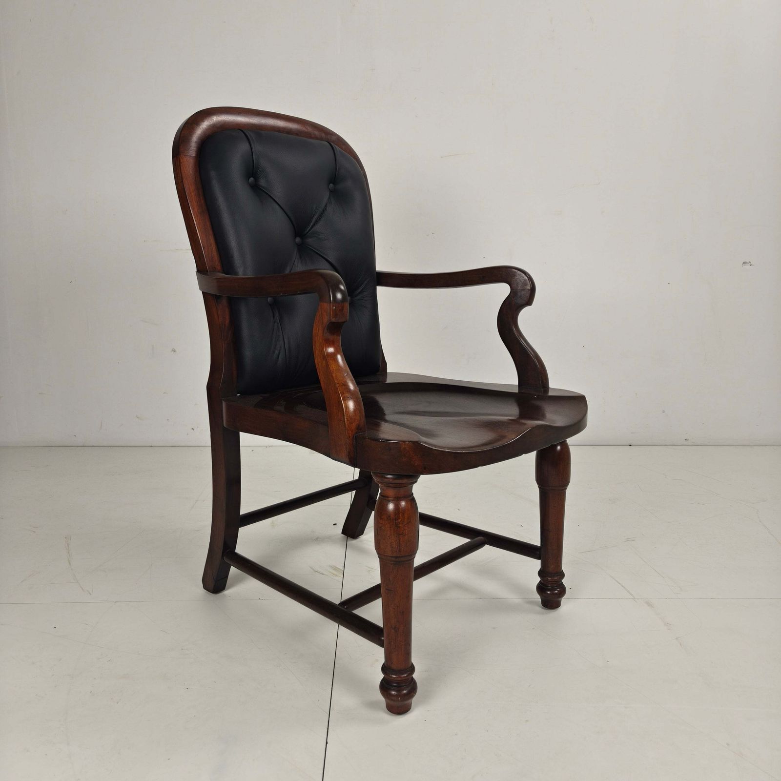 Victorian English Walnut & Leather Library Desk Chair