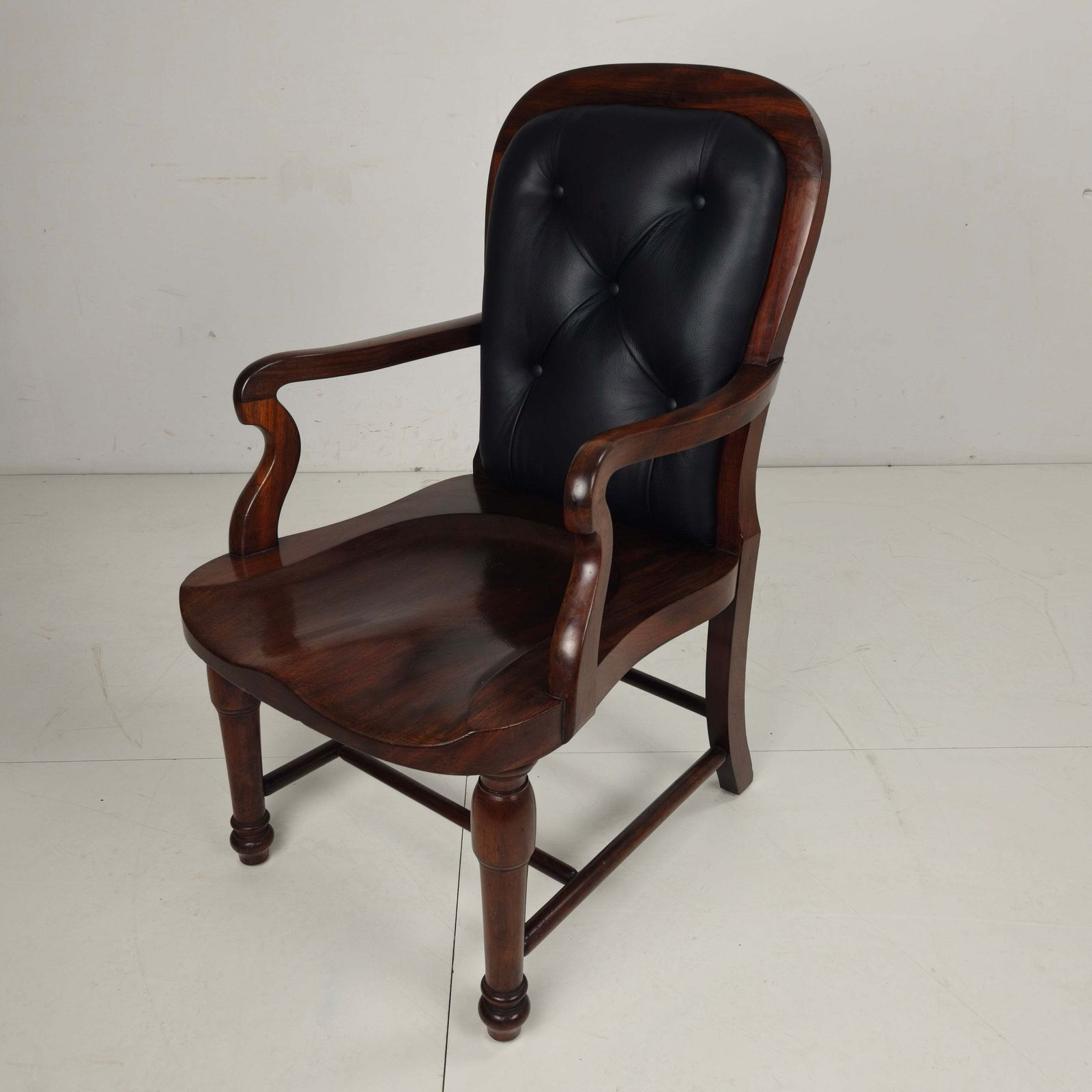 Victorian English Walnut & Leather Library Desk Chair photo vintage