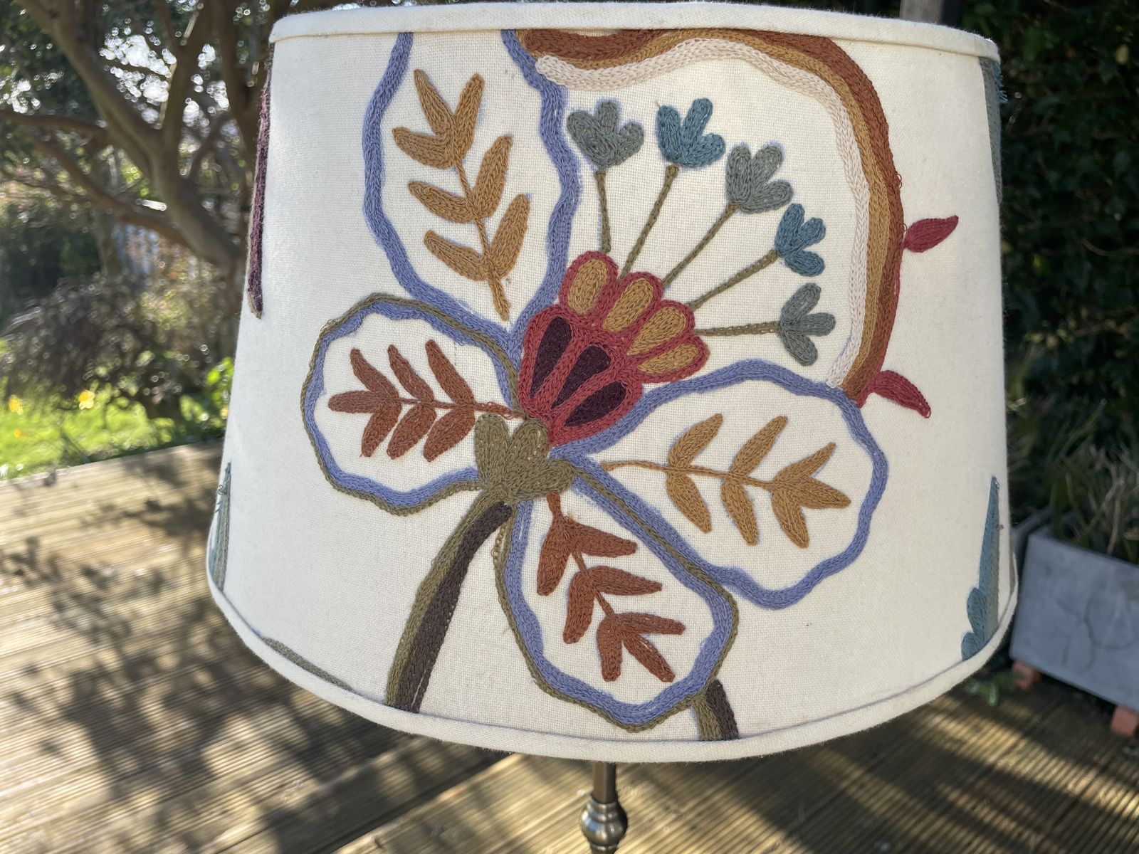 Tall Pair Of Pewter Table Lamps With Exquisite Embroidered Lampshades. photo for sale