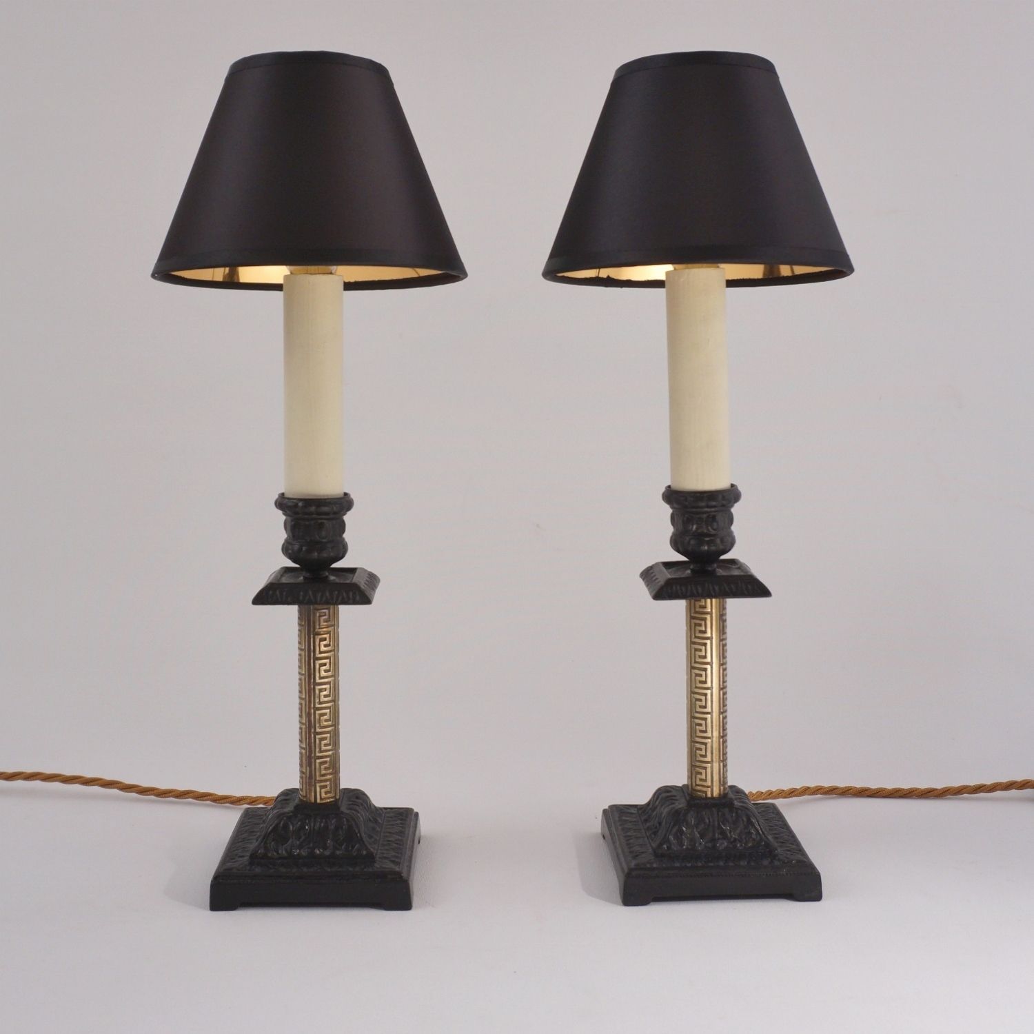 Pair Antique Candlestick Table Lamps, Aesthetic Movement, Iron & Brass, 1890`s Ca, English   Rewired photo furniture